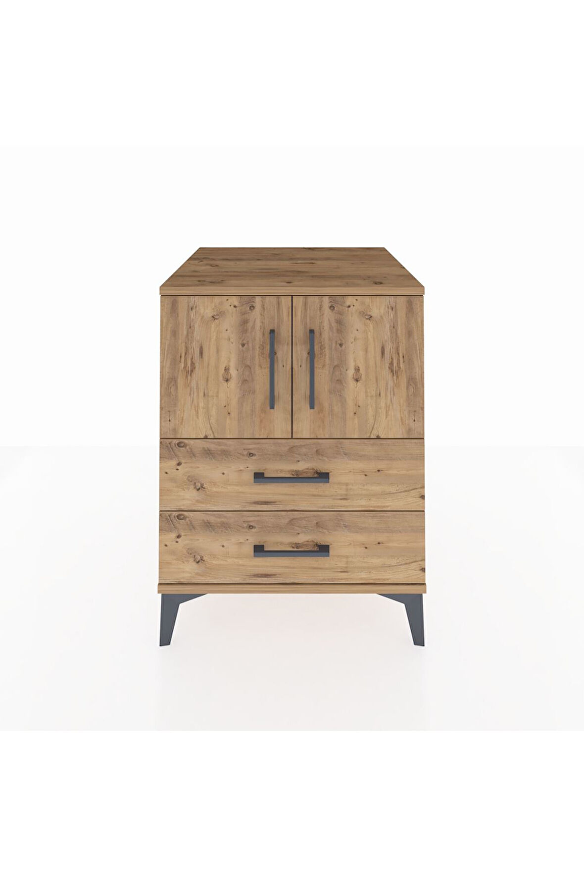 Kronos Komodin 2 Raflı 2 Çekmeceli 2 Kapaklı 60x59x80 Çam-Çam