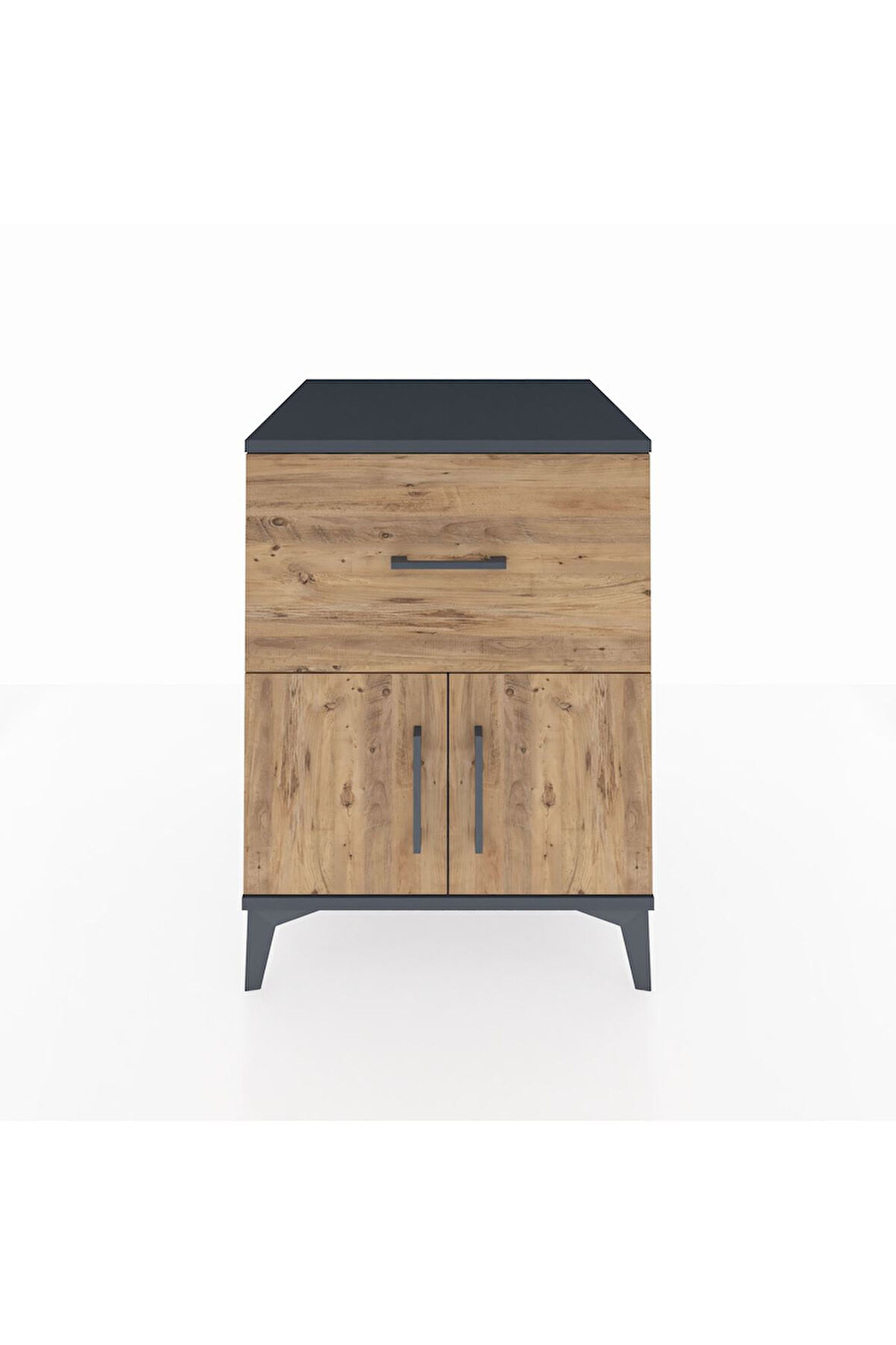 Kronos Komodin Tek Raflı Tek Çekmeceli 2 Kapaklı 60x59x80 Antrasit-Çam