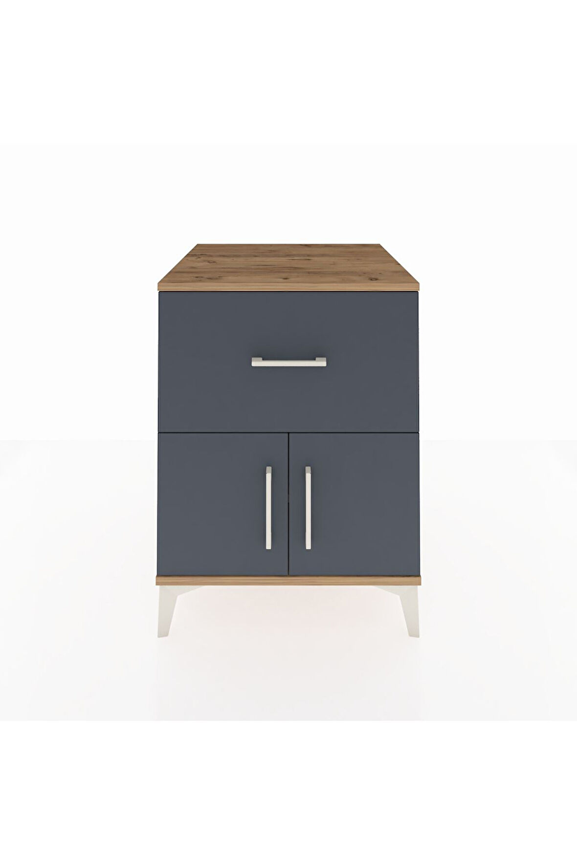 Kronos Komodin Tek Raflı Tek Çekmeceli 2 Kapaklı 60x59x80 Çam-Antrasit