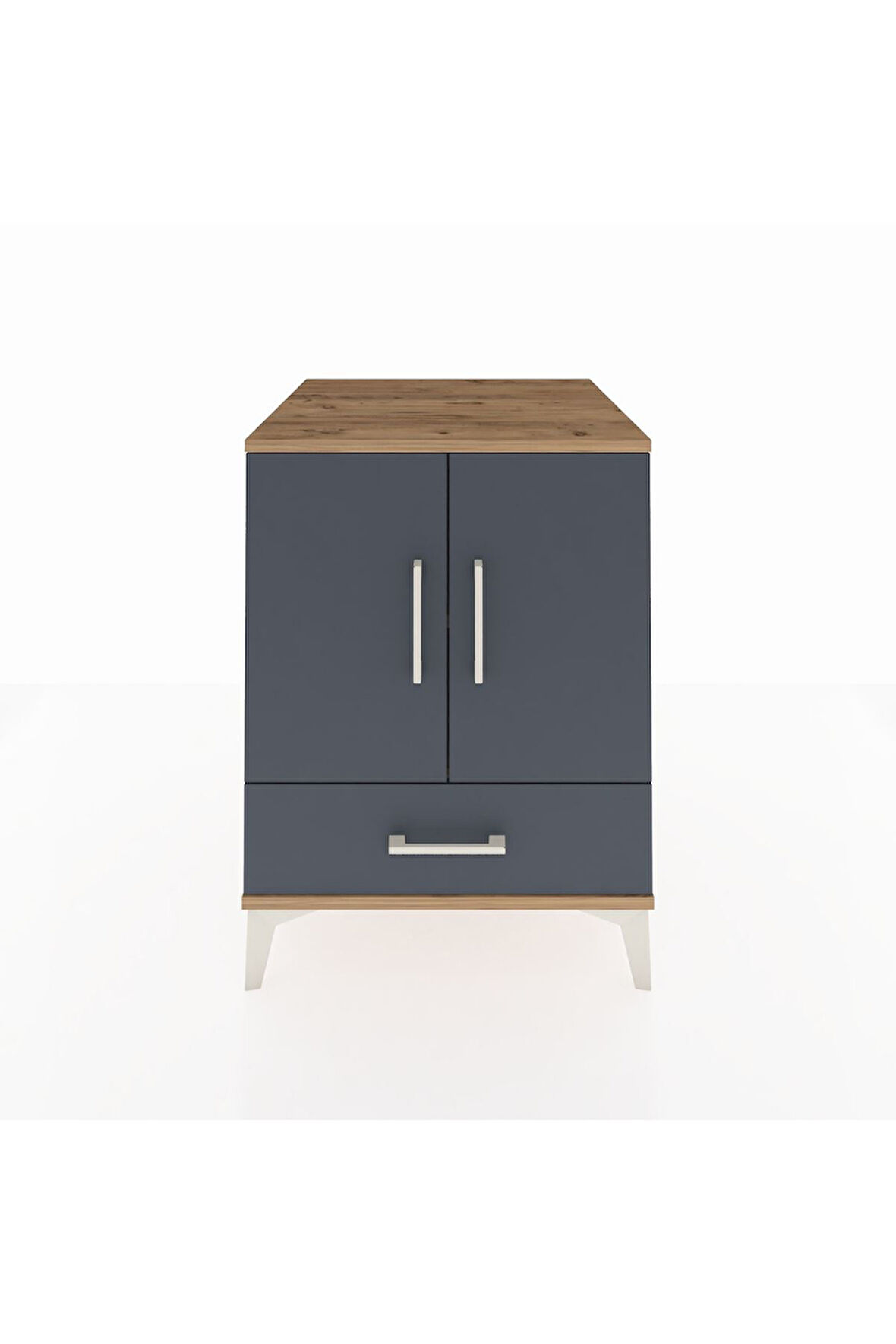 Kronos Komodin 2 Raflı Tek Çekmeceli 2 Kapaklı 60x59x80 Çam-Antrasit