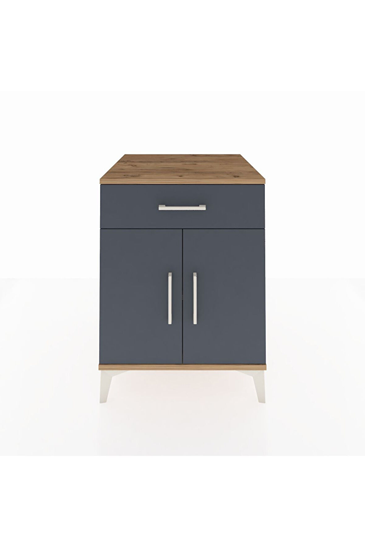 Kronos Komodin Tek Raflı Tek Çekmeceli 2 Kapaklı 60x59x80 Çam-Antrasit