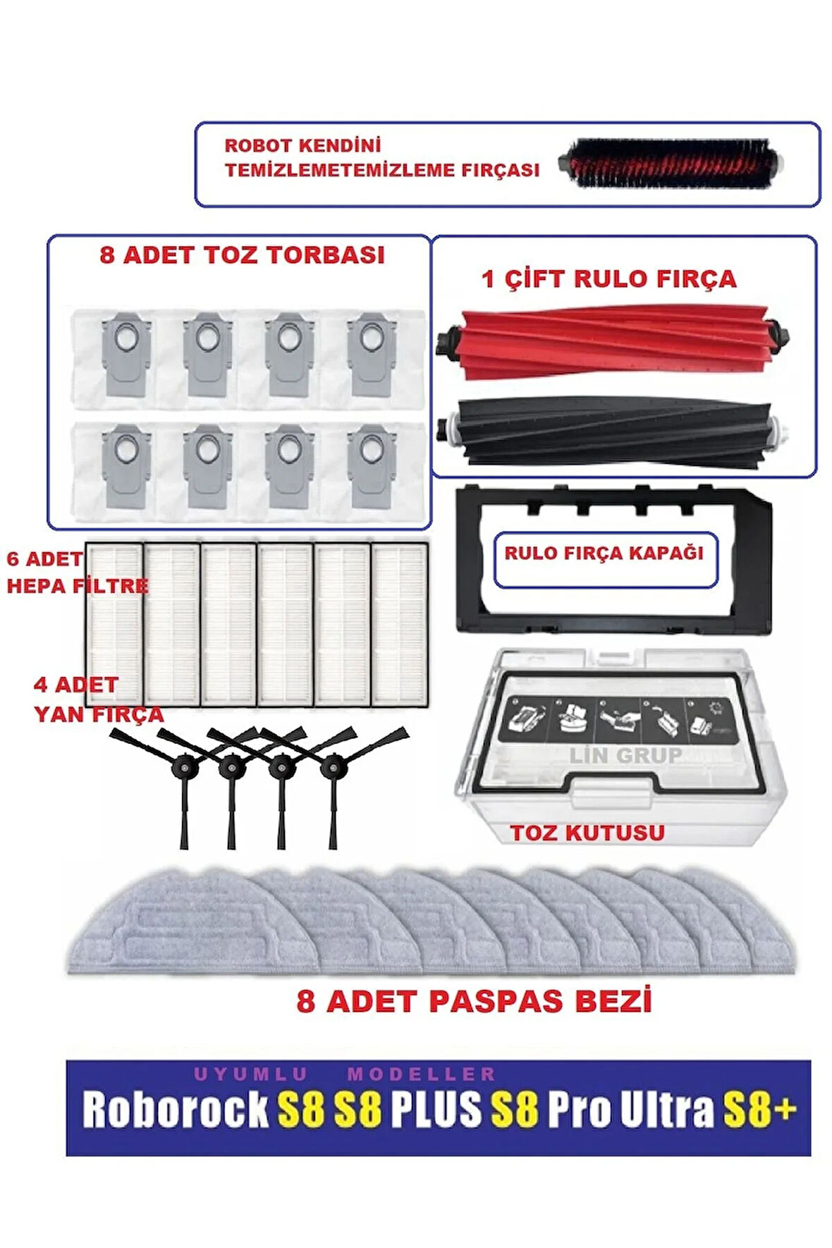 Roborock S8 Plus S8 Pro S8 Ultra Uyumlu Yedek Parça Seti