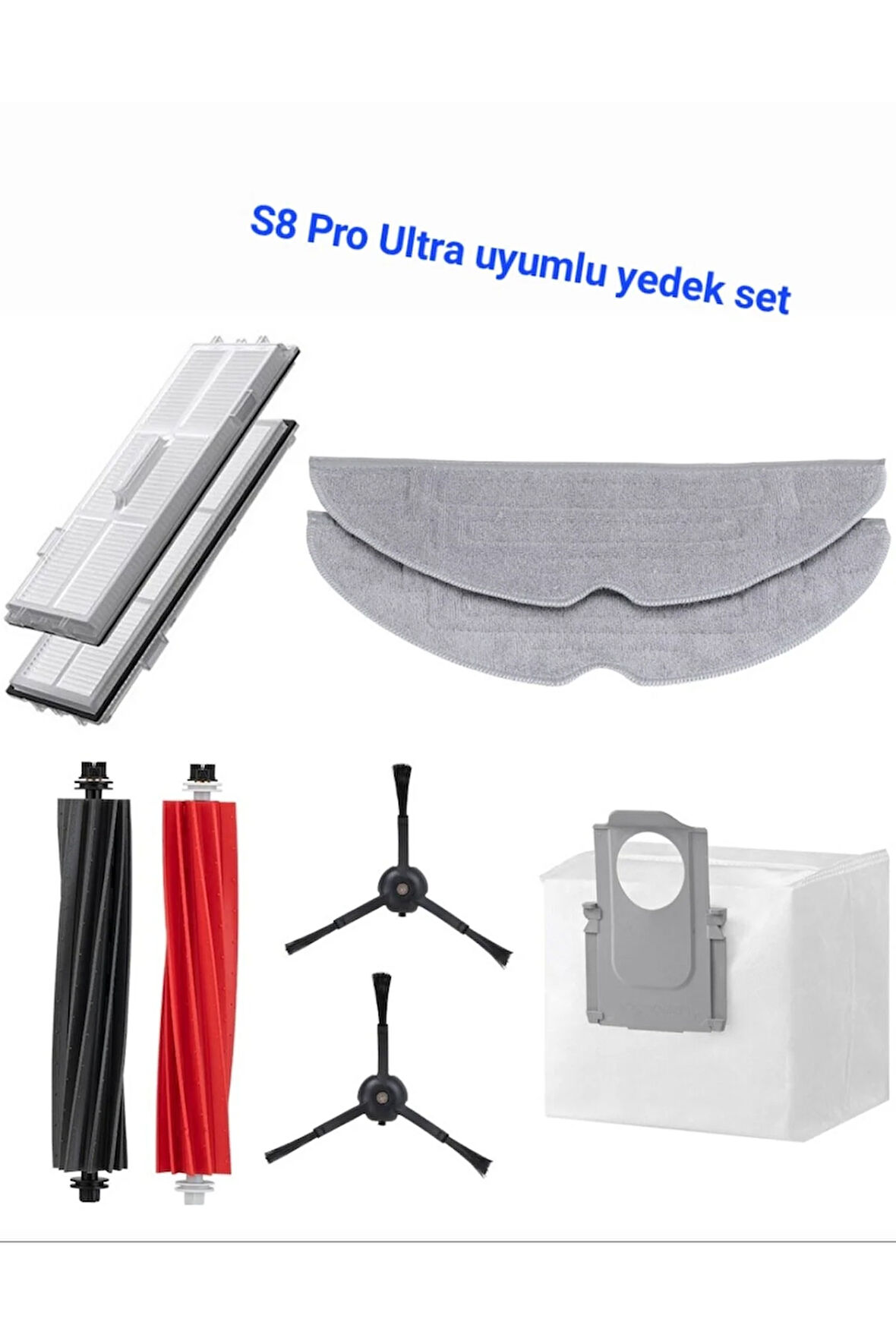 Roborock S8 Pro Ultra Sonic Uyumlu Yedek Fırça Filtre Torba Paspas Seti