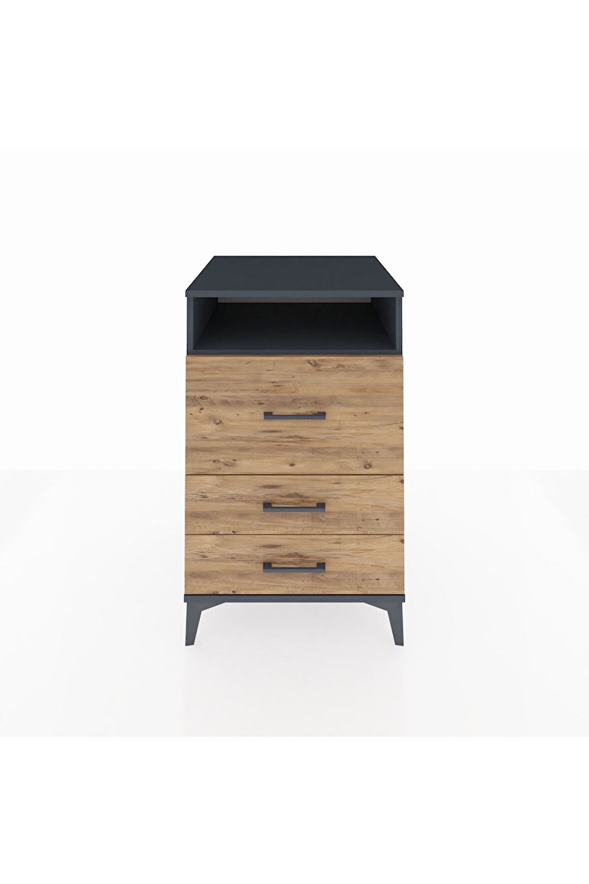 Kronos Komodin Tek Raflı 3 Çekmeceli 60x59x96 Antrasit-Çam