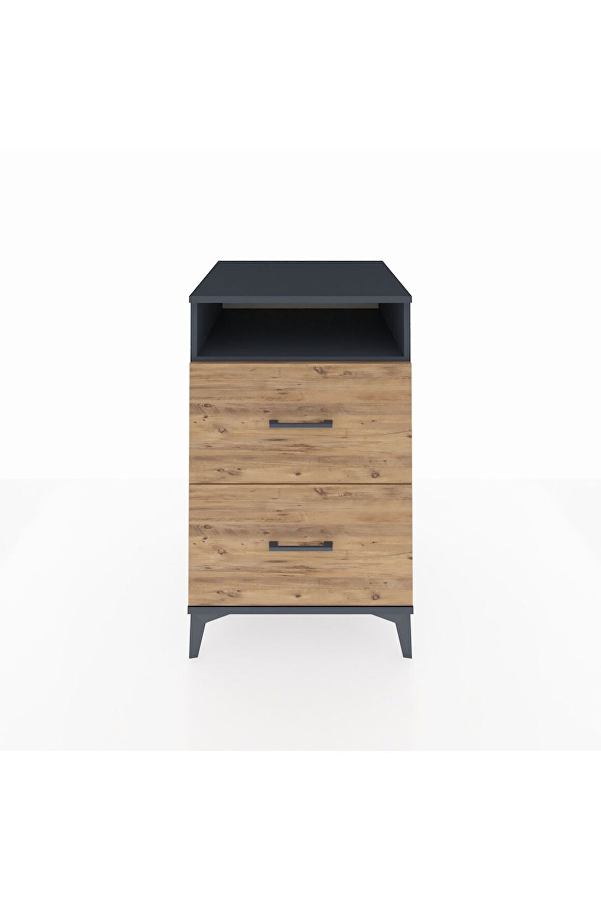 Kronos Komodin Tek Raflı 2 Çekmeceli 60x59x96 Antrasit-Çam