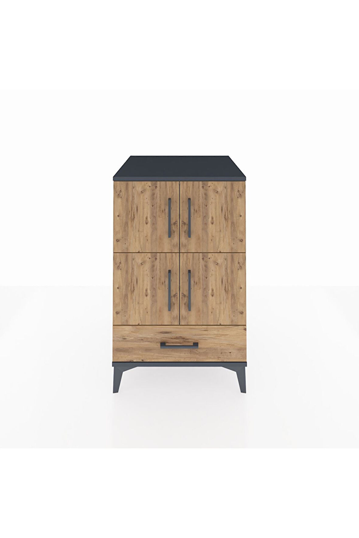 Kronos Komodin 4 Raflı Tek Çekmeceli 4 Kapaklı 60x59x96 Antrasit-Çam