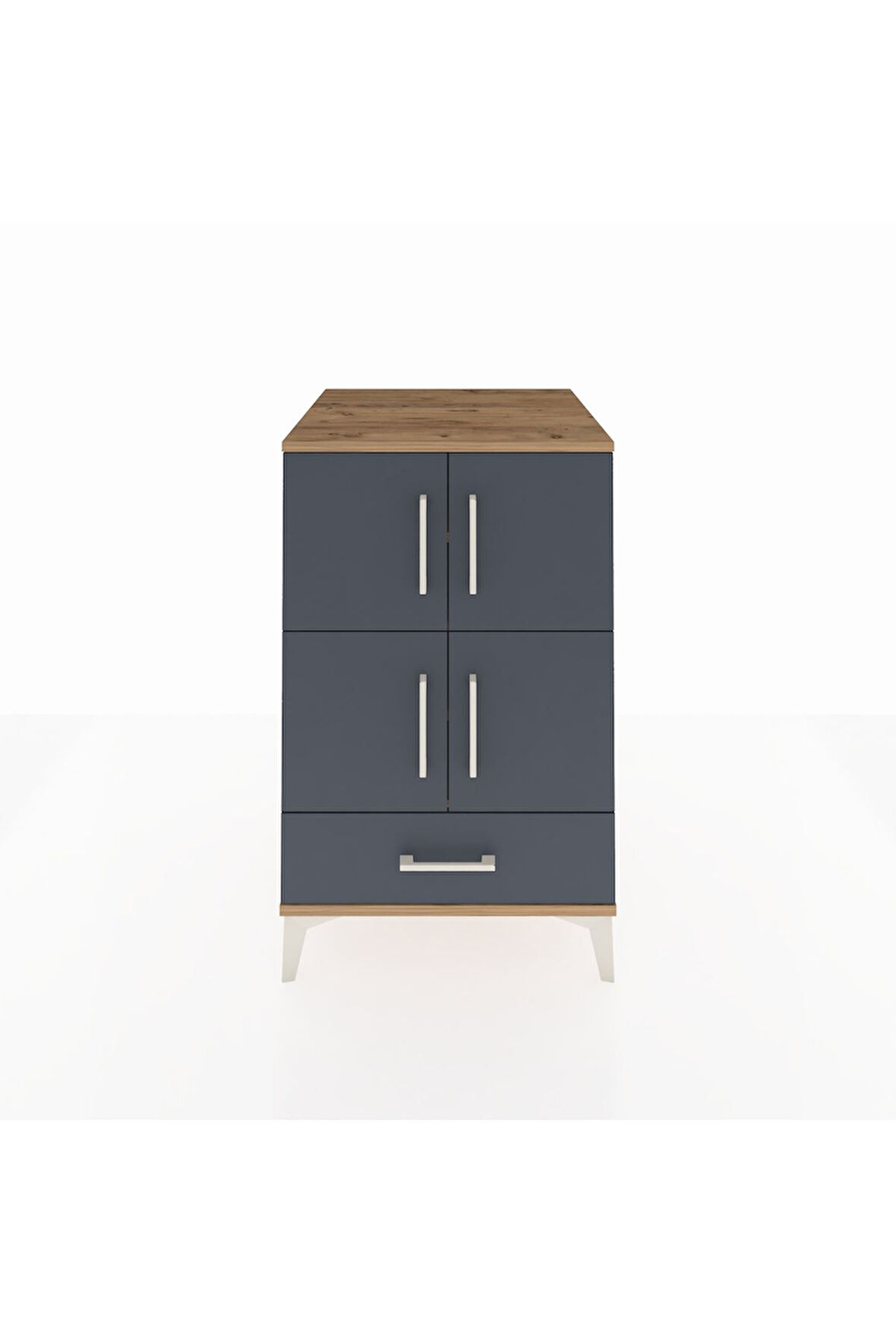 Kronos Komodin 4 Raflı Tek Çekmeceli 4 Kapaklı 60x59x96 Çam-Antrasit