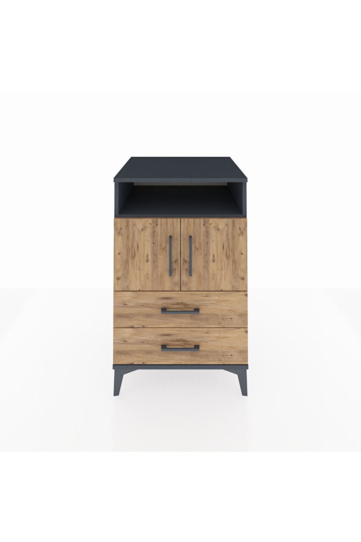 Kronos Komodin 2 Raflı 2 Çekmeceli 2 Kapaklı 60x59x96 Antrasit-Çam