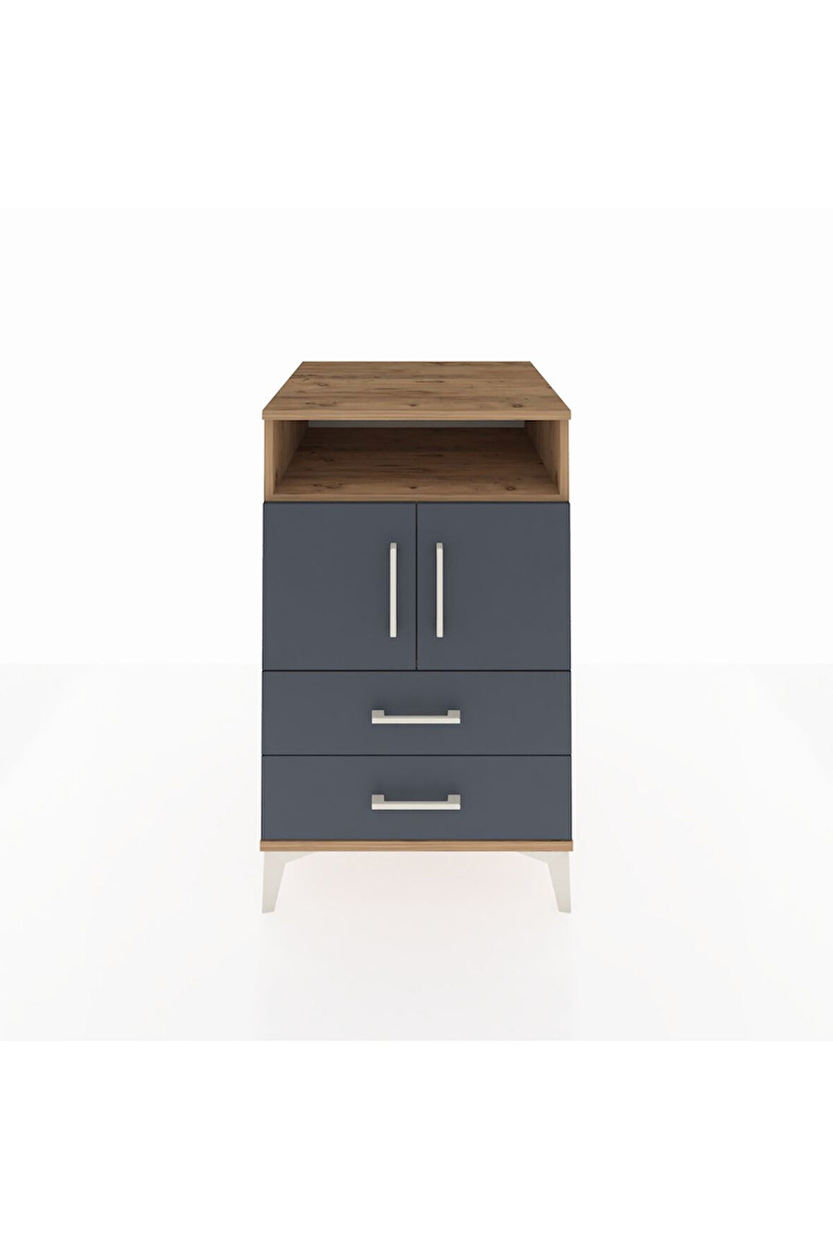 Kronos Komodin 2 Raflı 2 Çekmeceli 2 Kapaklı 60x59x96 Çam-Antrasit