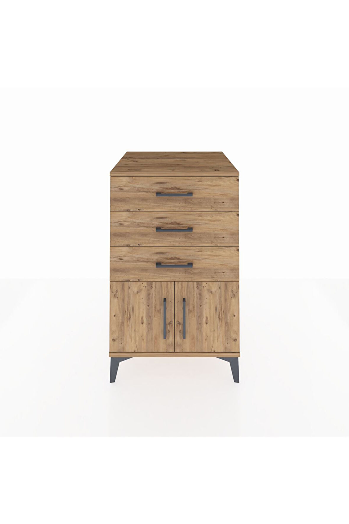 Kronos Komodin 3 Çekmeceli 2 Kapaklı 60x59x96 Çam-Çam