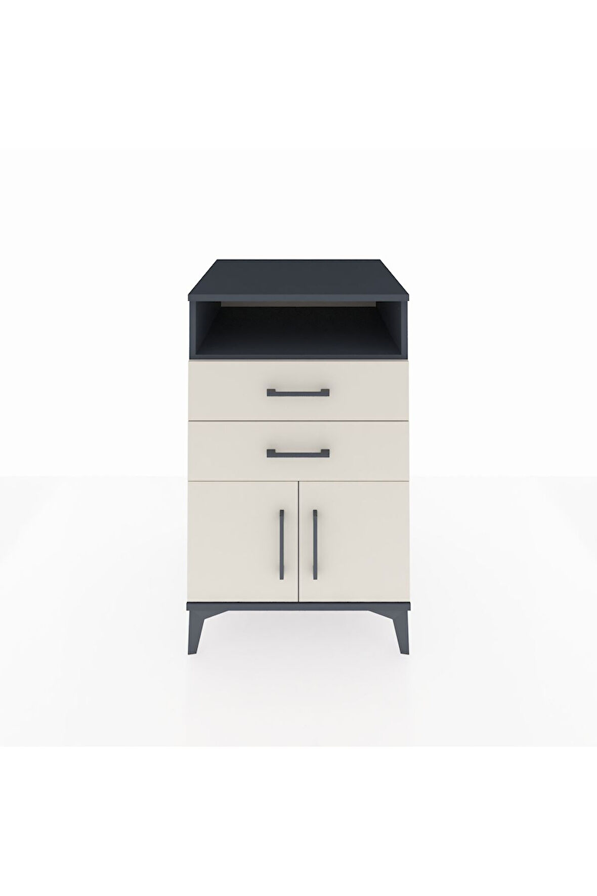 Kronos Komodin Tek Raflı 2 Çekmeceli 2 Kapaklı 60x59x96 Antrasit-Aytaşı