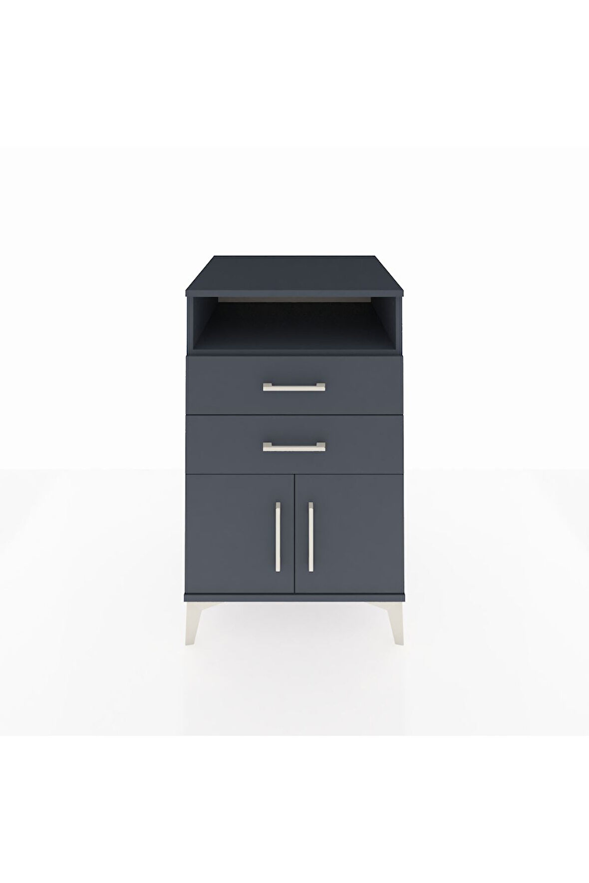 Kronos Komodin Tek Raflı 2 Çekmeceli 2 Kapaklı 60x59x96 Antrasit-Antrasit