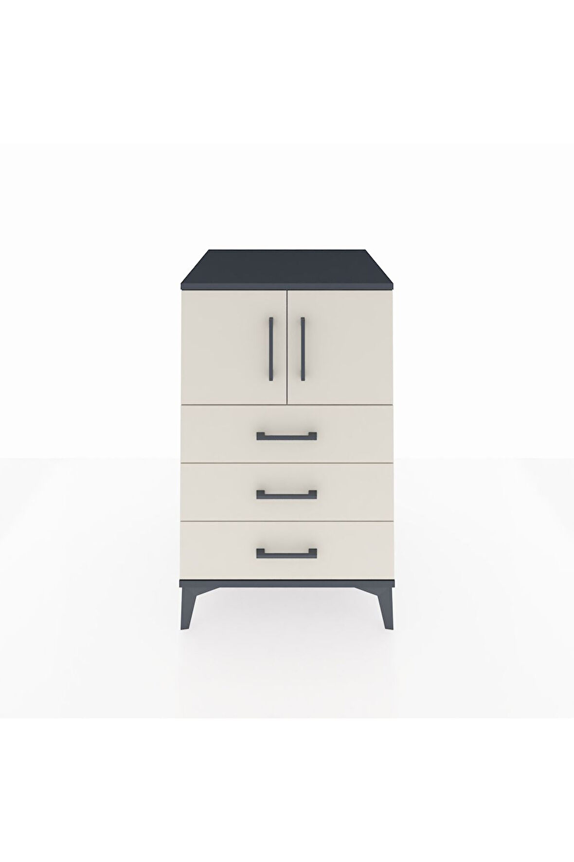 Kronos Komodin Tek Raflı 3 Çekmeceli 2 Kapaklı 60x59x96 Antrasit-Aytaşı