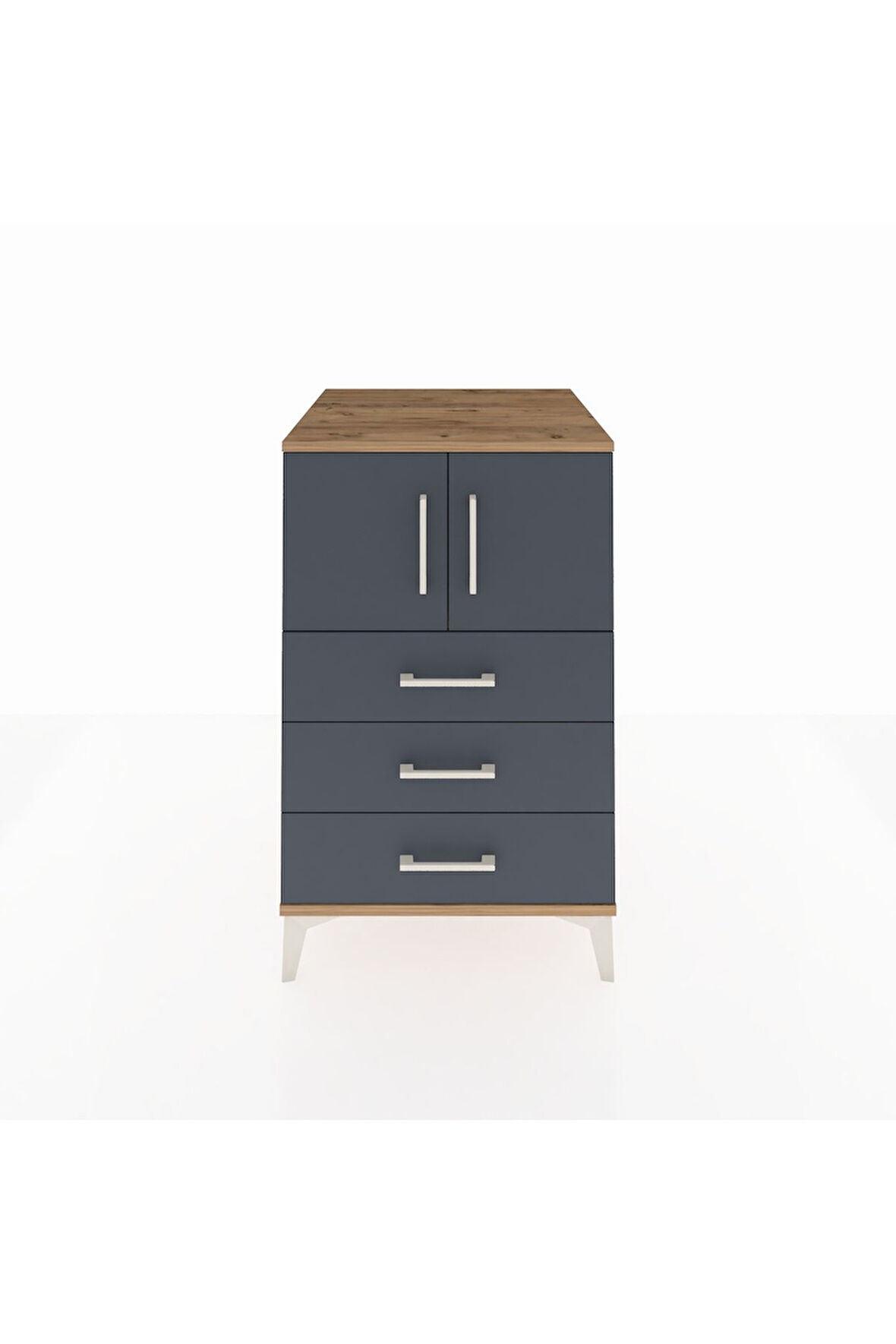 Kronos Komodin Tek Raflı 3 Çekmeceli 2 Kapaklı 60x59x96 Çam-Antrasit