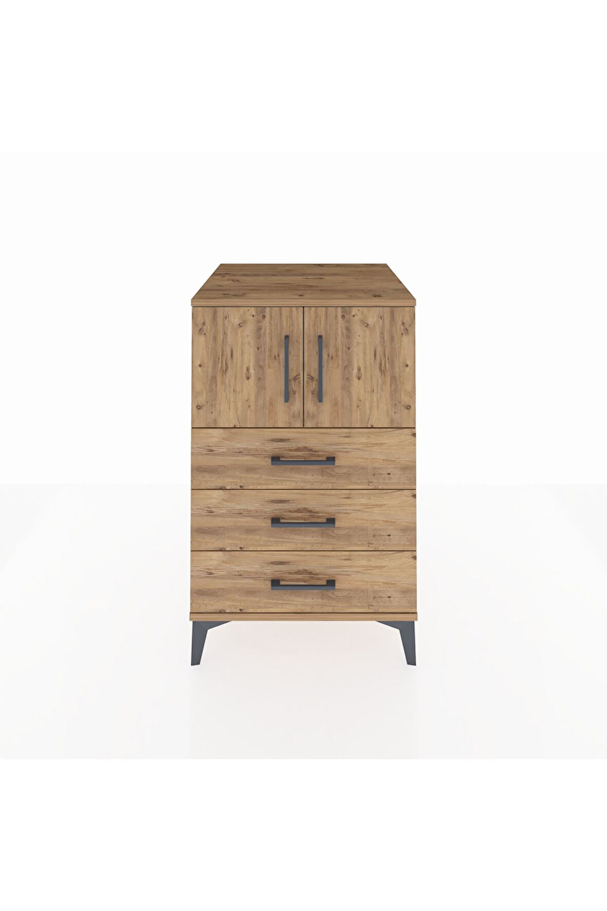 Kronos Komodin Tek Raflı 3 Çekmeceli 2 Kapaklı 60x59x96 Çam-Çam