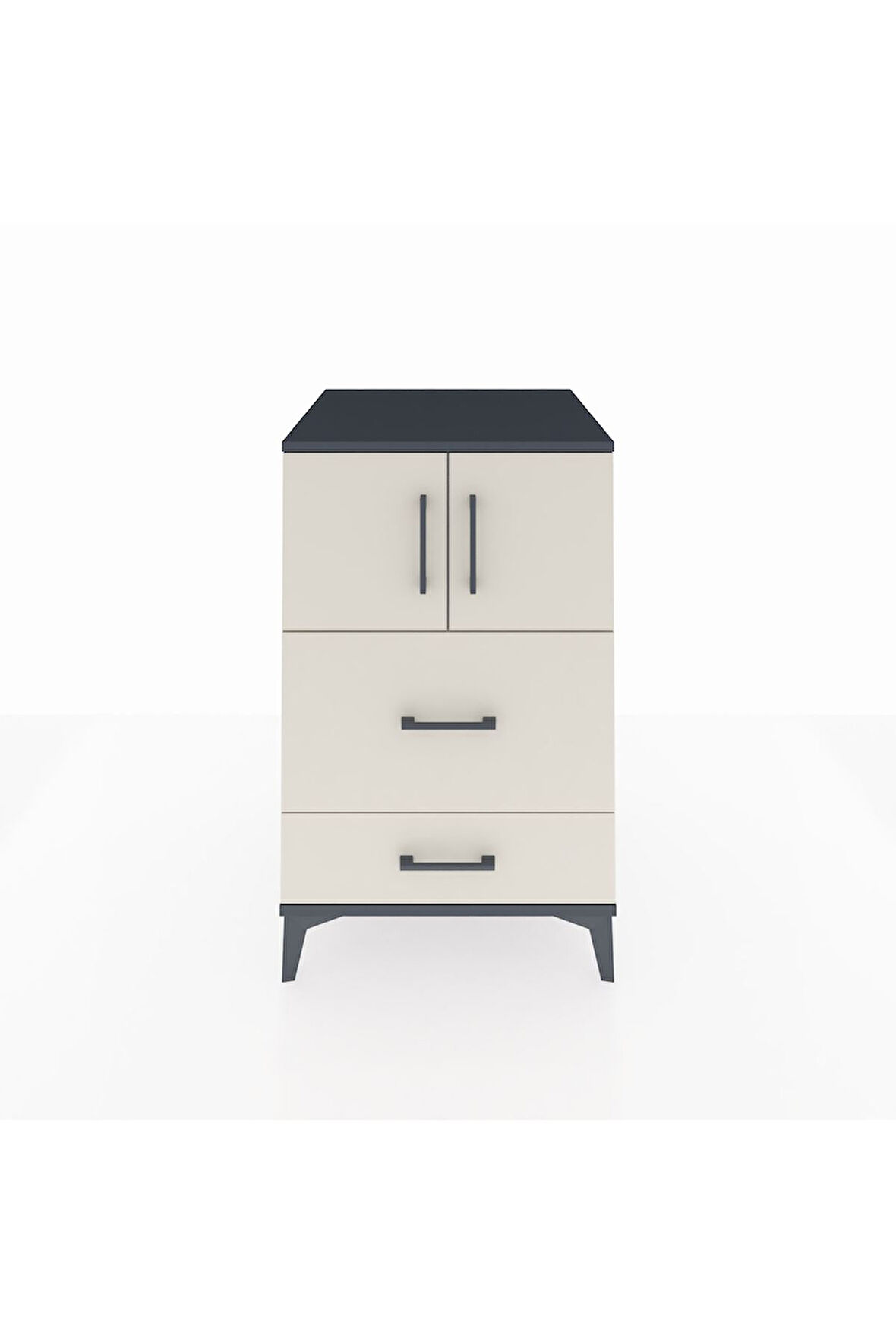 Kronos Komodin Tek Raflı 2 Çekmeceli 2 Kapaklı 60x59x96 Antrasit-Aytaşı