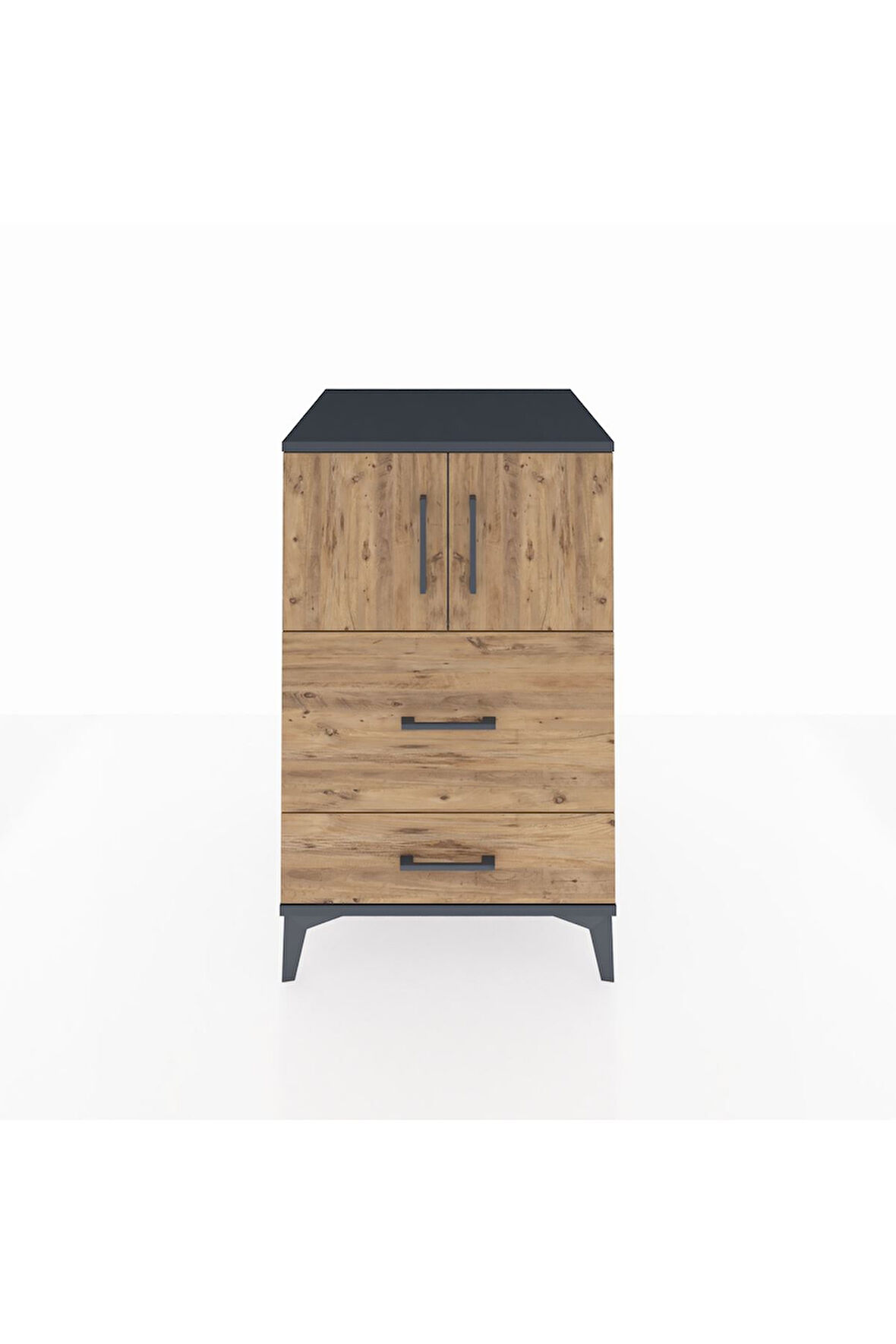 Kronos Komodin Tek Raflı 2 Çekmeceli 2 Kapaklı 60x59x96 Antrasit-Çam