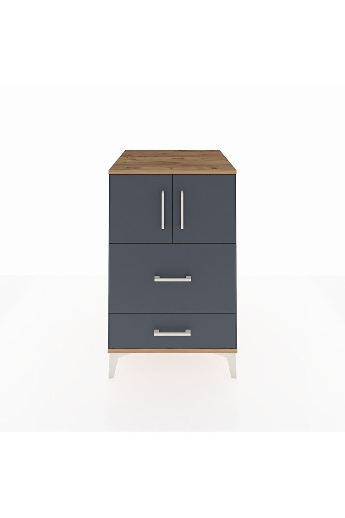 Kronos Komodin Tek Raflı 2 Çekmeceli 2 Kapaklı 60x59x96 Çam-Antrasit