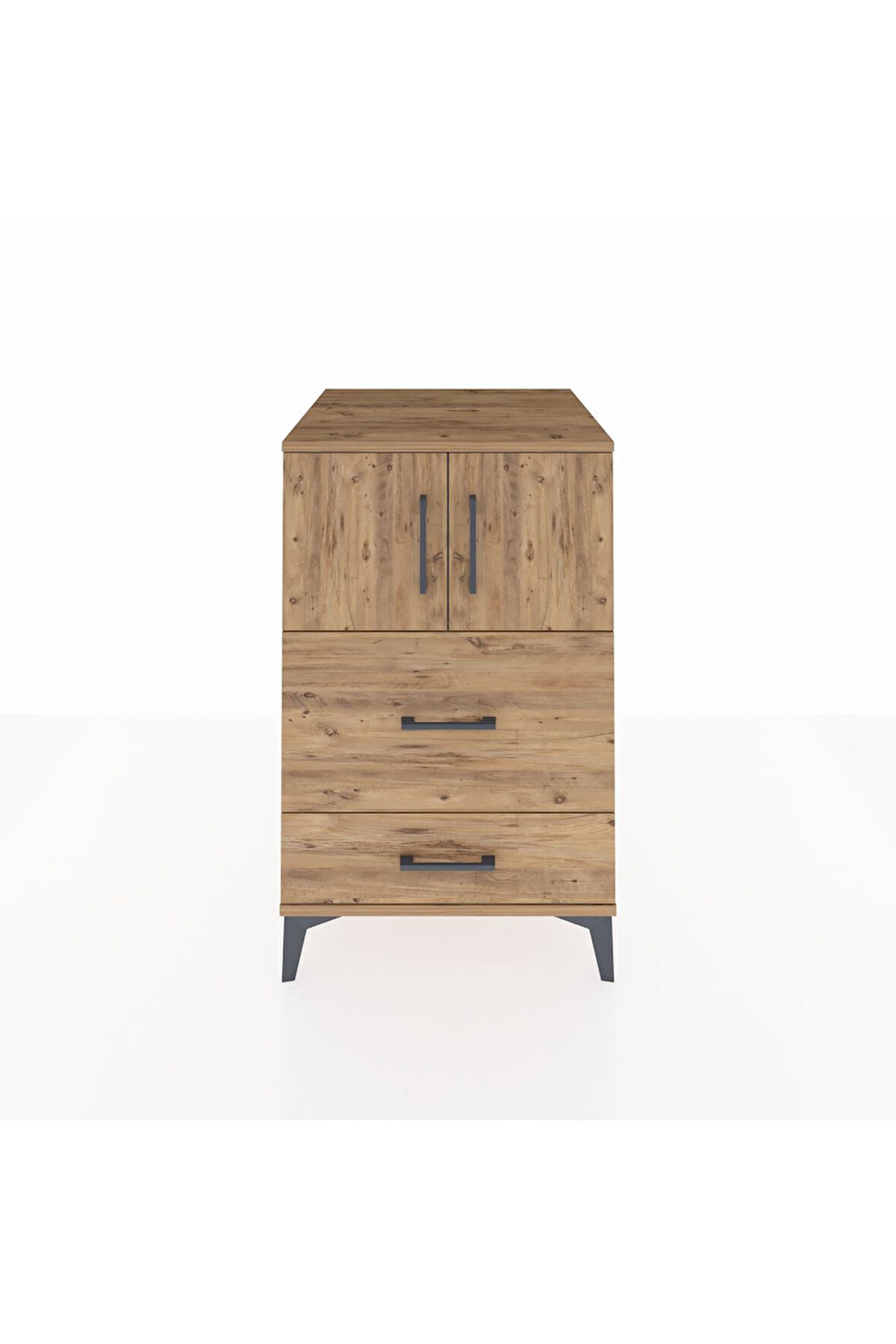 Kronos Komodin Tek Raflı 2 Çekmeceli 2 Kapaklı 60x59x96 Çam-Çam