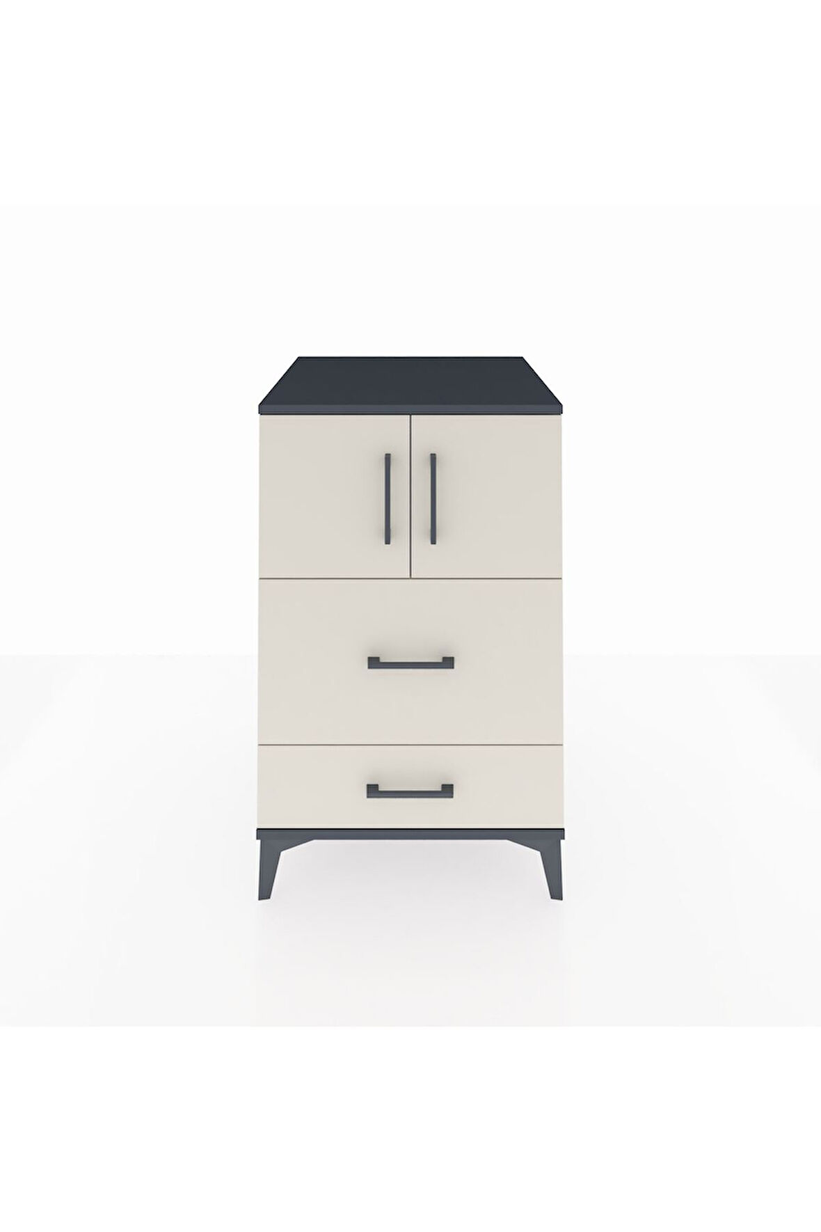 Kronos Komodin Tek Raflı 2 Çekmeceli 2 Kapaklı 60x59x96 Antrasit-Aytaşı