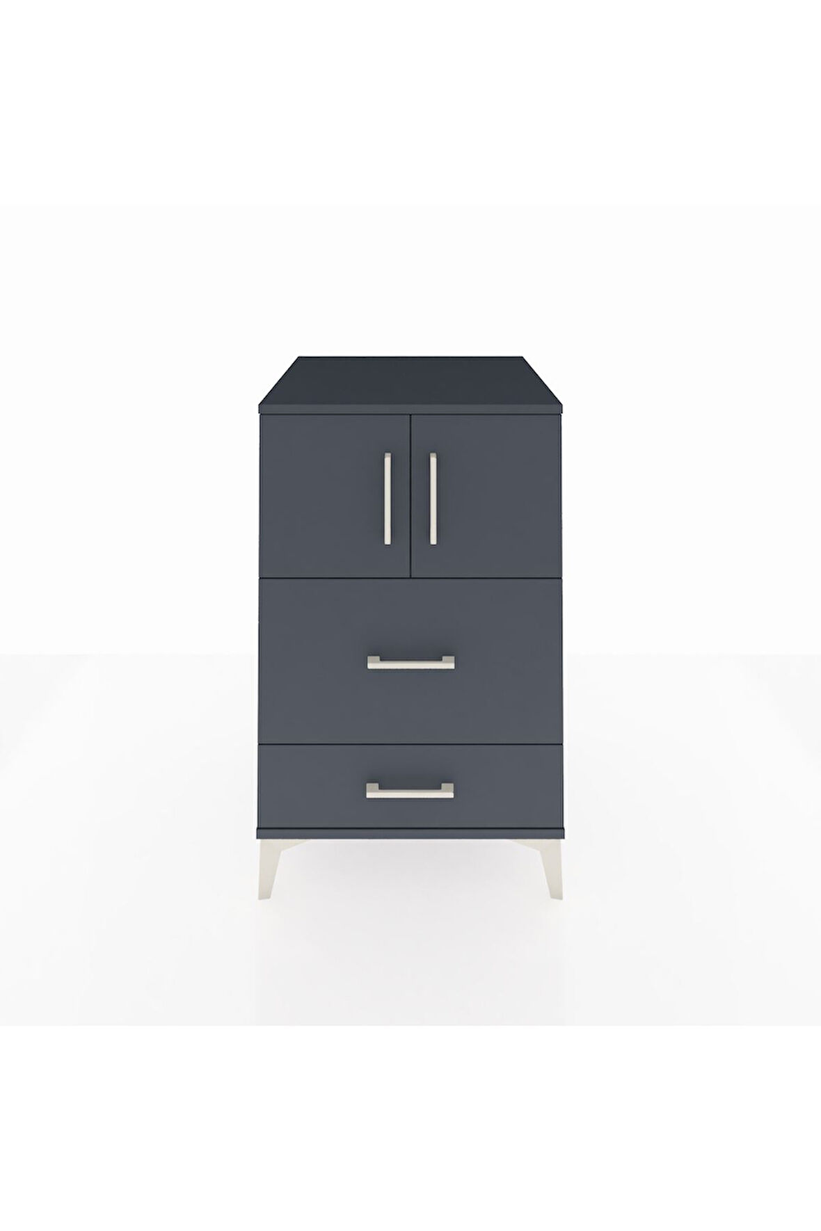 Kronos Komodin Tek Raflı 2 Çekmeceli 2 Kapaklı 60x59x96 Antrasit-Antrasit