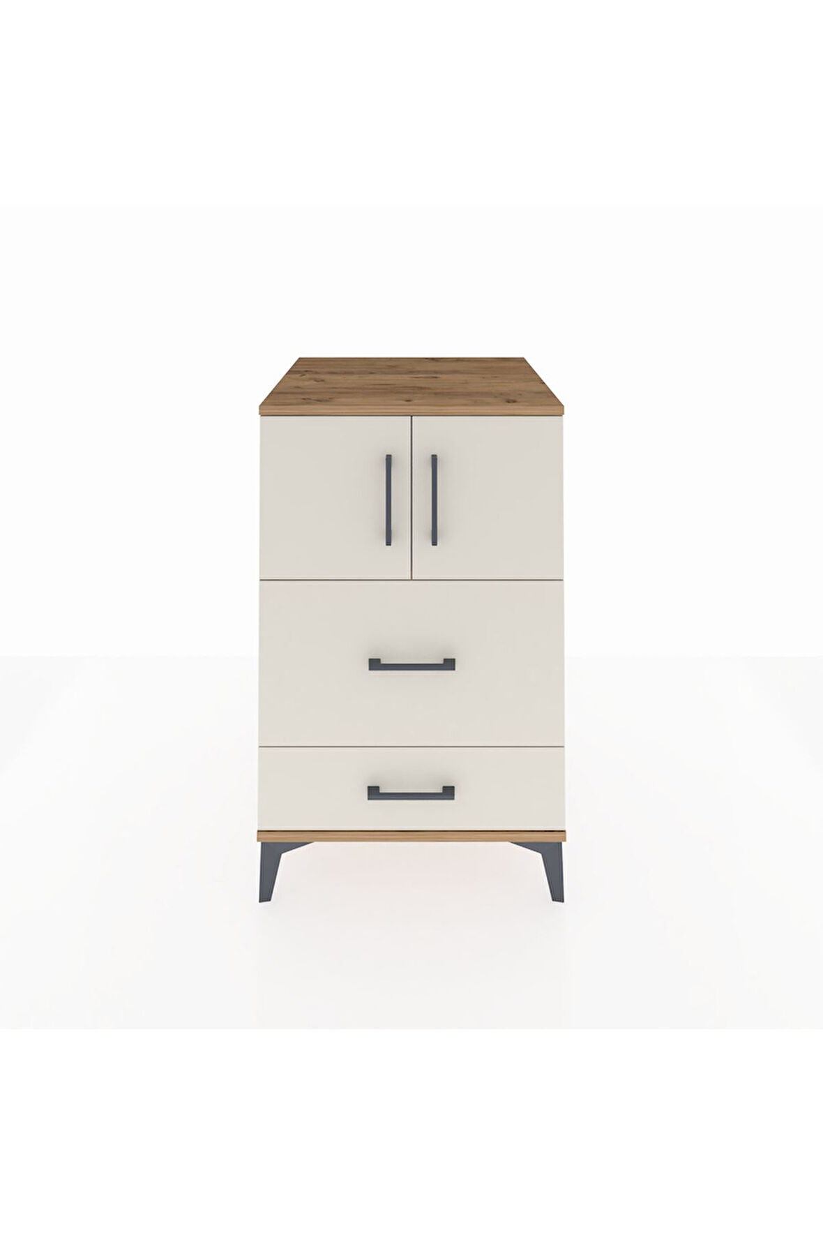 Kronos Komodin Tek Raflı 2 Çekmeceli 2 Kapaklı 60x59x96 Çam-Aytaşı