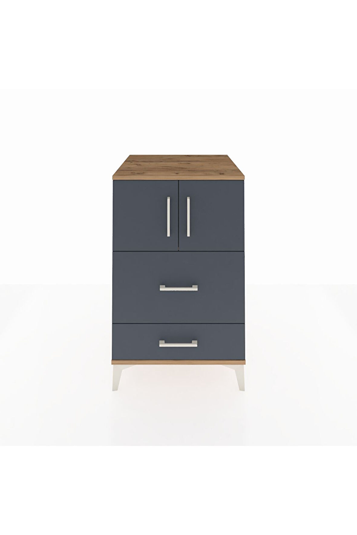 Kronos Komodin Tek Raflı 2 Çekmeceli 2 Kapaklı 60x59x96 Çam-Antrasit