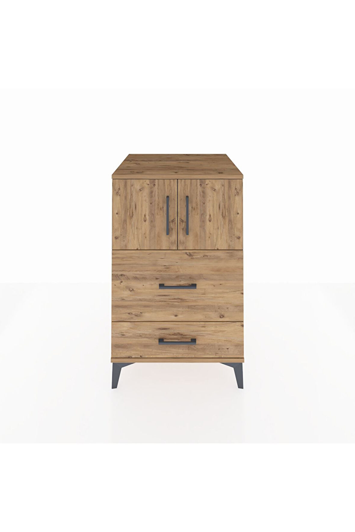 Kronos Komodin Tek Raflı 2 Çekmeceli 2 Kapaklı 60x59x96 Çam-Çam