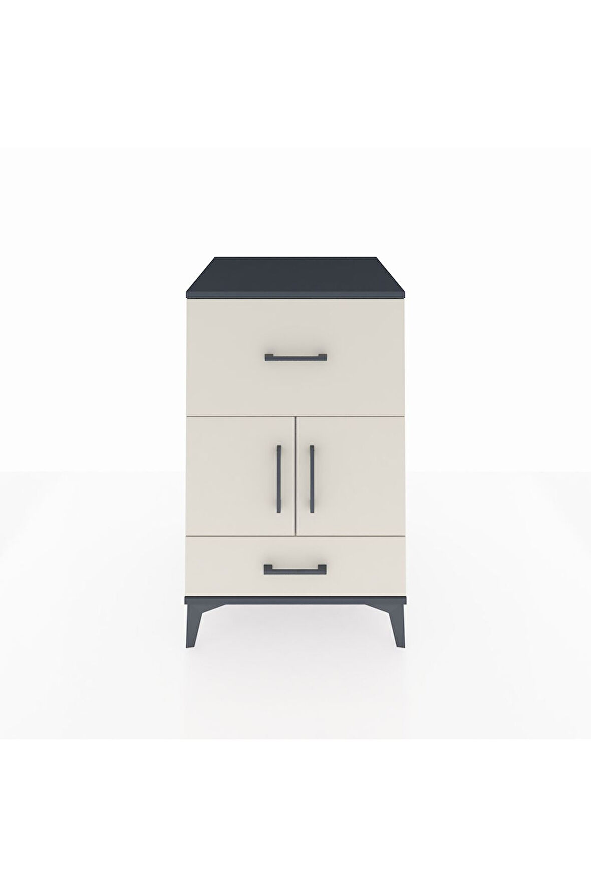 Kronos Komodin Tek Raflı 2 Çekmeceli 2 Kapaklı 60x59x96 Antrasit-Aytaşı