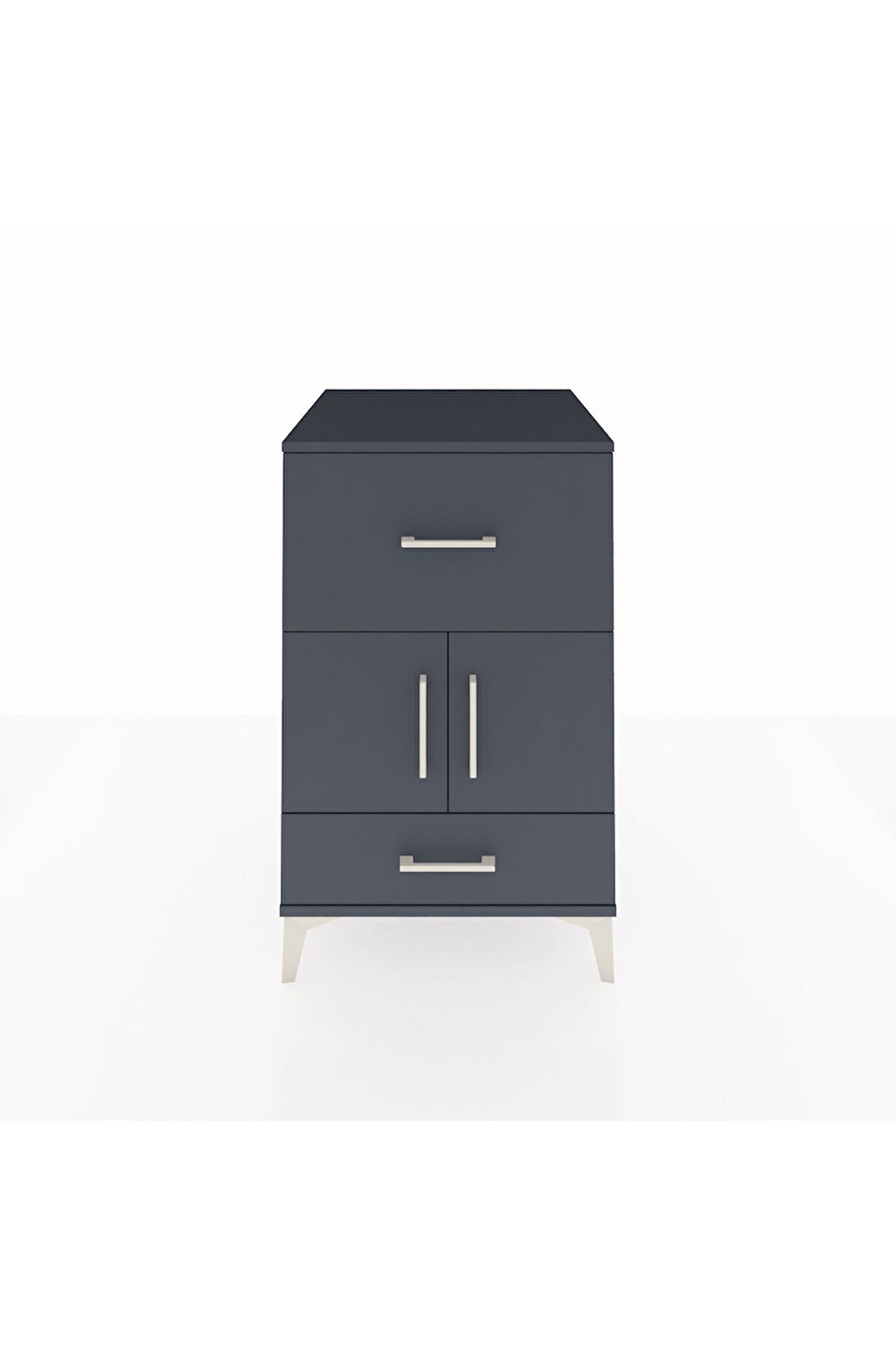 Kronos Komodin Tek Raflı 2 Çekmeceli 2 Kapaklı 60x59x96 Antrasit-Antrasit