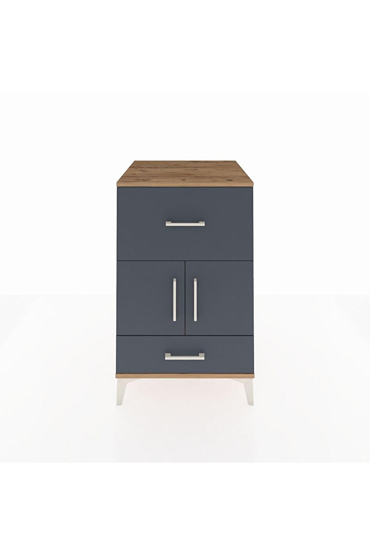 Kronos Komodin Tek Raflı 2 Çekmeceli 2 Kapaklı 60x59x96 Çam-Antrasit