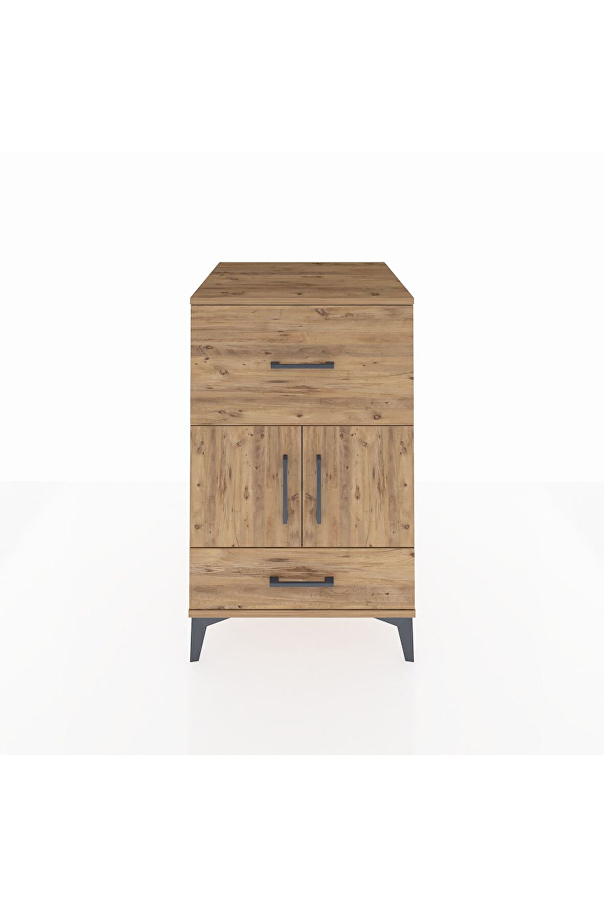 Kronos Komodin Tek Raflı 2 Çekmeceli 2 Kapaklı 60x59x96 Çam-Çam