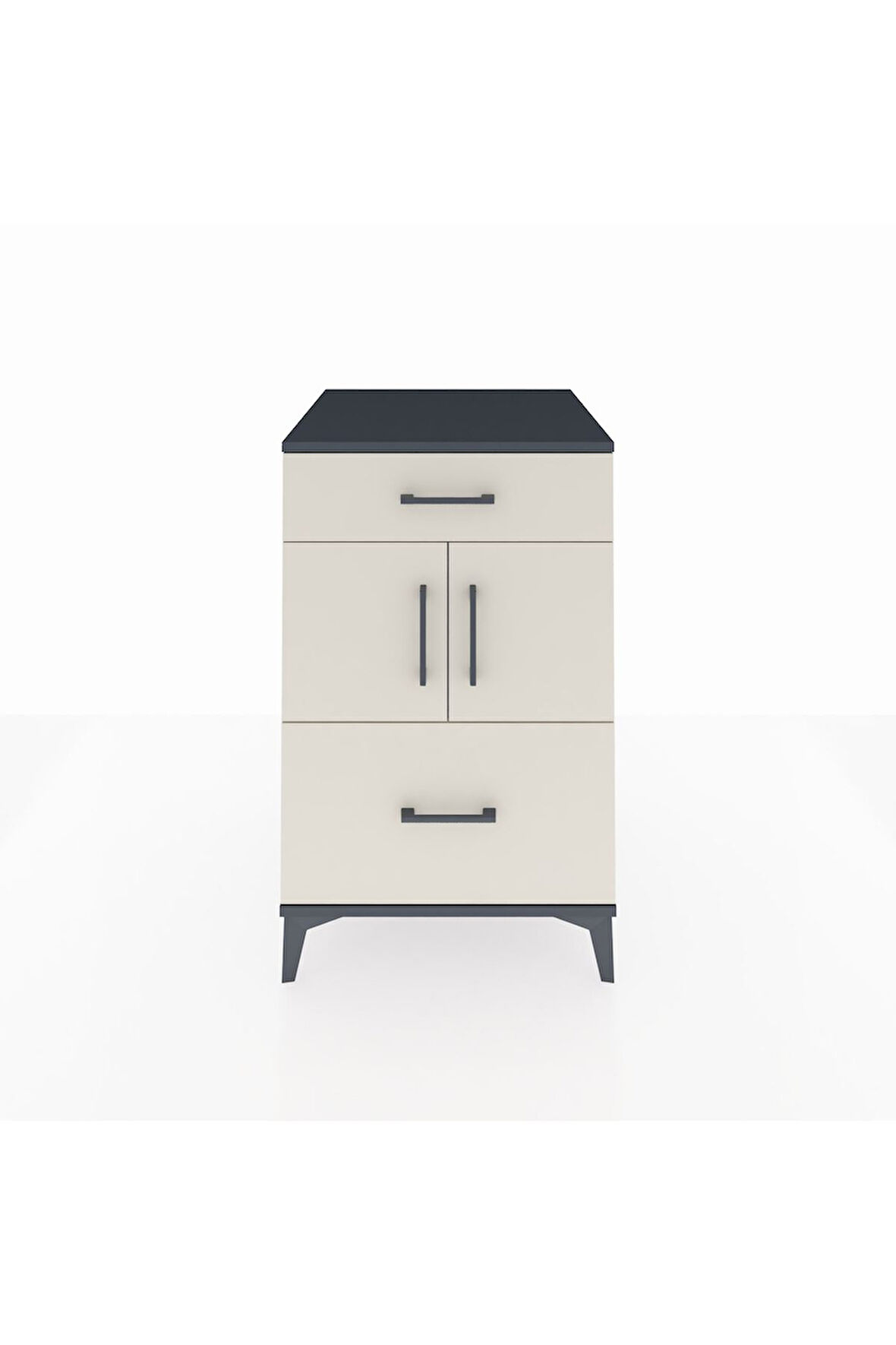 Kronos Komodin Tek Raflı 2 Çekmeceli 2 Kapaklı 60x59x96 Antrasit-Aytaşı