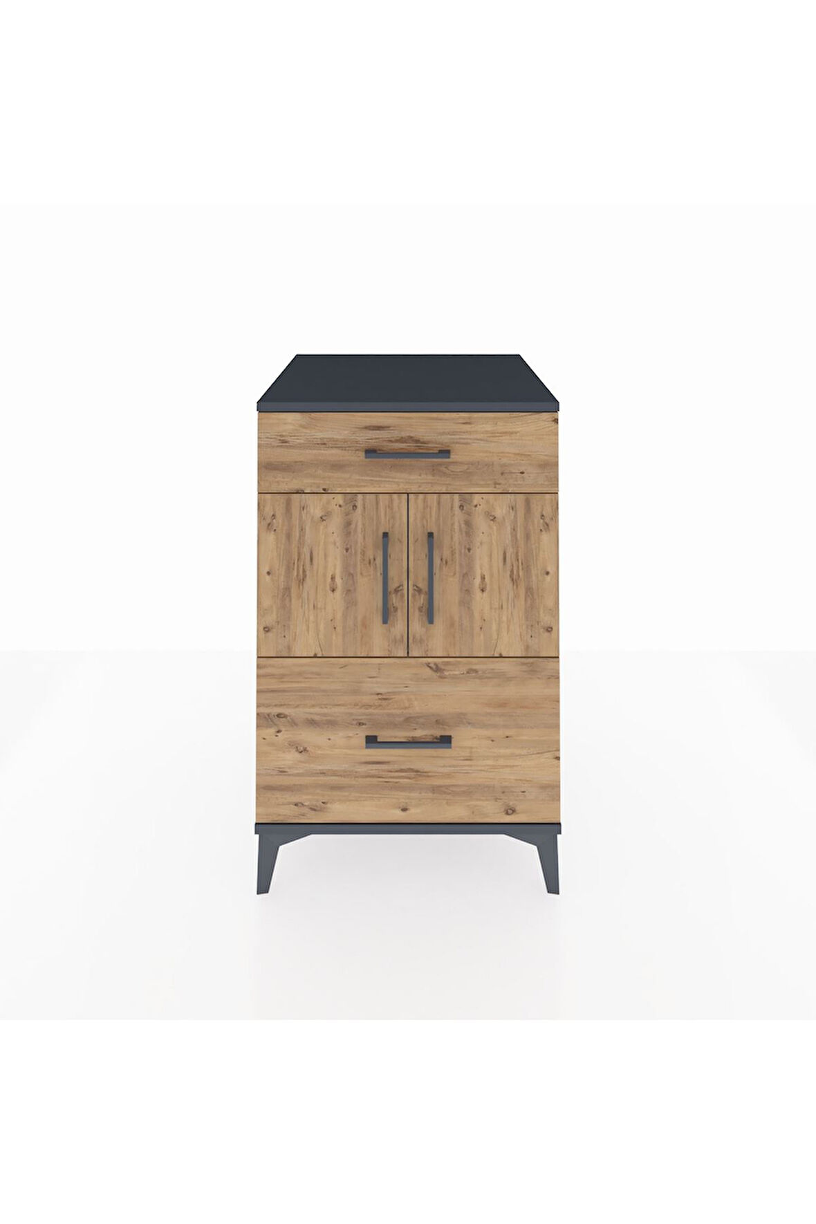 Kronos Komodin Tek Raflı 2 Çekmeceli 2 Kapaklı 60x59x96 Antrasit-Çam