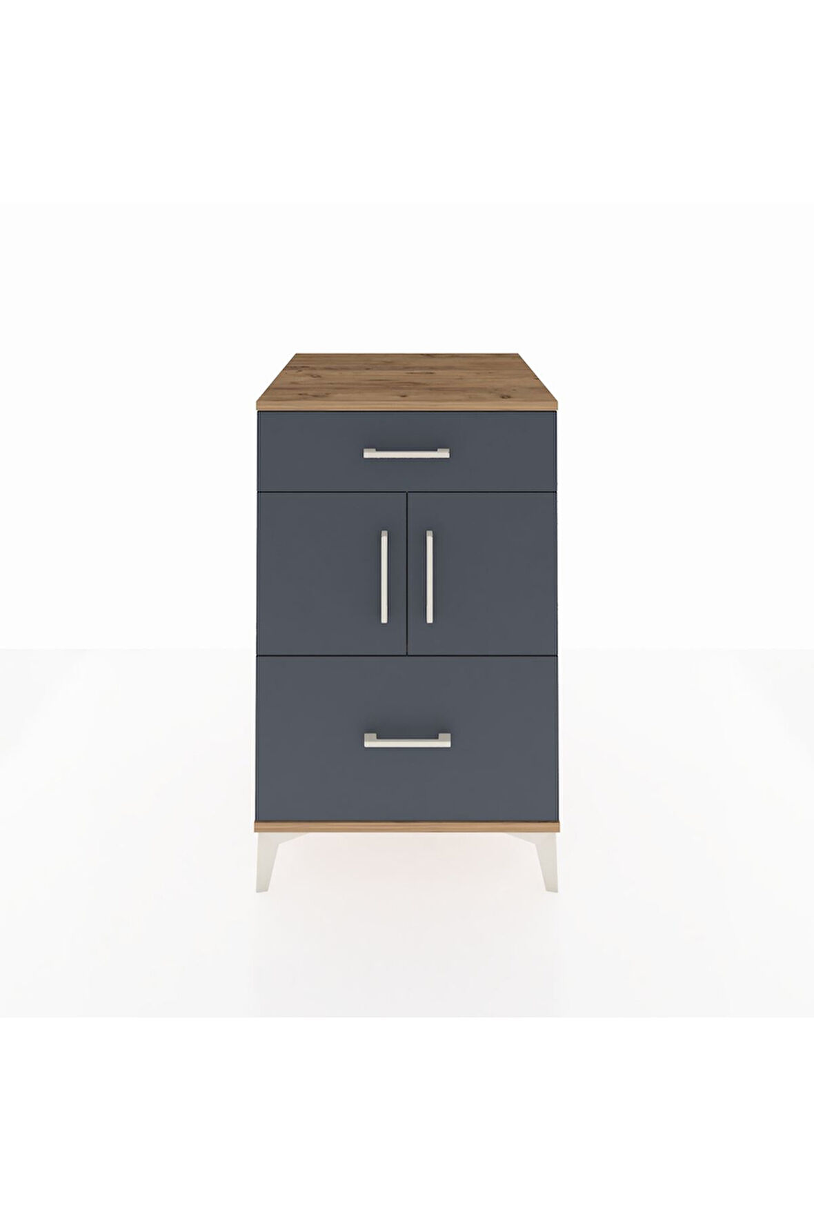 Kronos Komodin Tek Raflı 2 Çekmeceli 2 Kapaklı 60x59x96 Çam-Antrasit