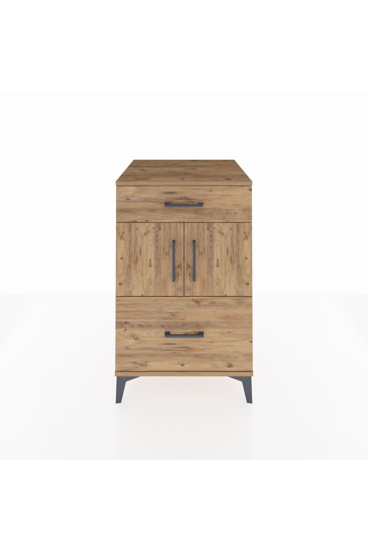 Kronos Komodin Tek Raflı 2 Çekmeceli 2 Kapaklı 60x59x96 Çam-Çam