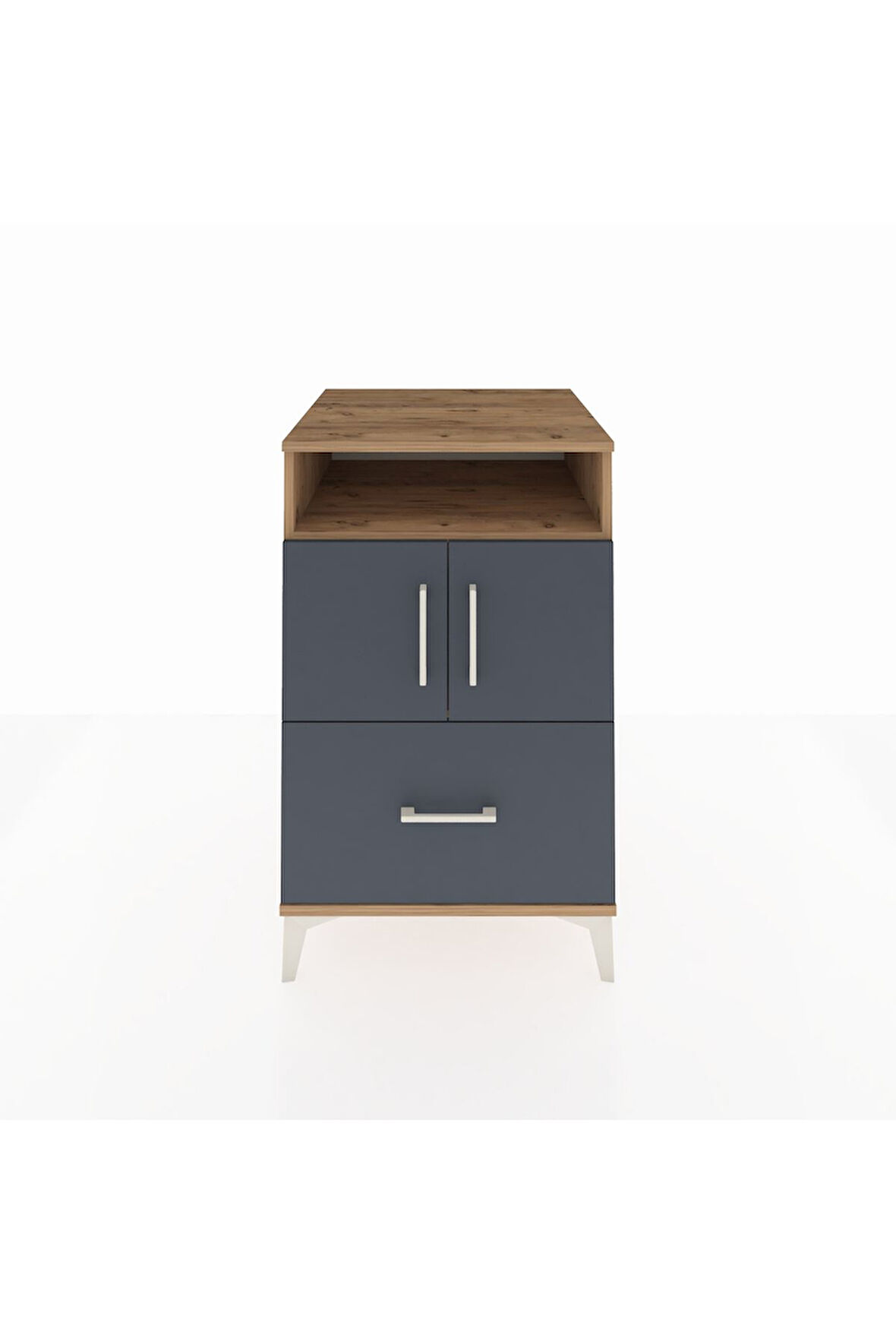 Kronos Komodin 2 Raflı Tek Çekmeceli 2 Kapaklı 60x59x96 Çam-Antrasit