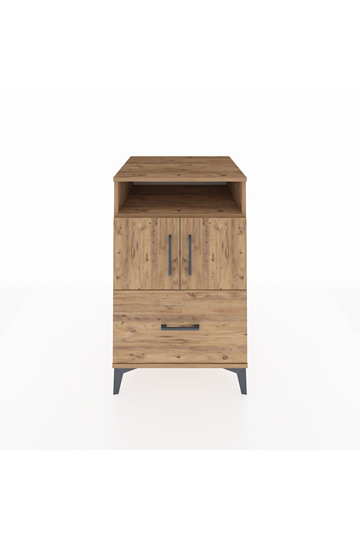 Kronos Komodin 2 Raflı Tek Çekmeceli 2 Kapaklı 60x59x96 Çam-Çam