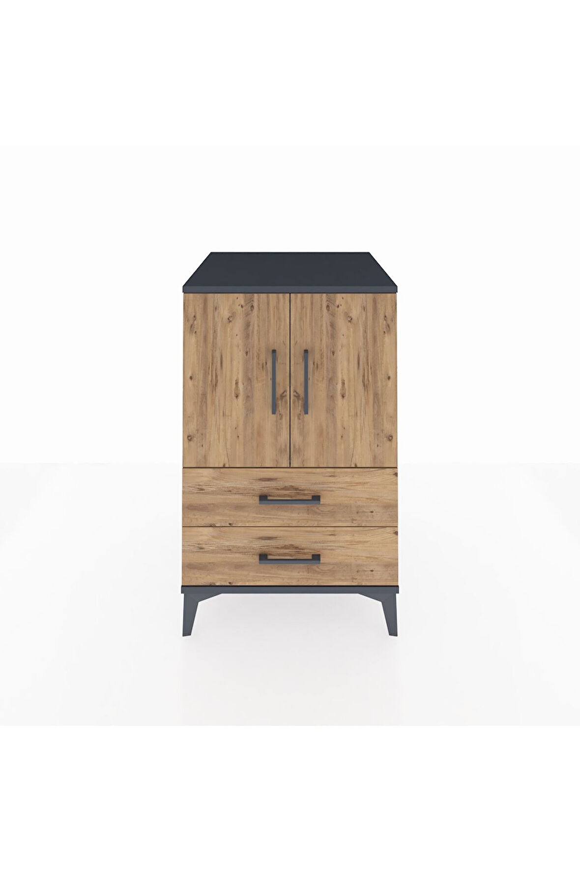 Kronos Komodin 2 Raflı 2 Çekmeceli 2 Kapaklı 60x59x96 Antrasit-Çam