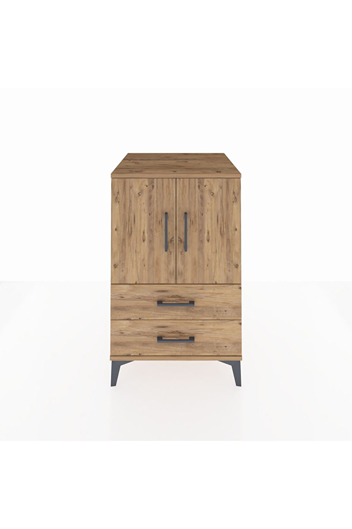 Kronos Komodin 2 Raflı 2 Çekmeceli 2 Kapaklı 60x59x96 Çam-Çam