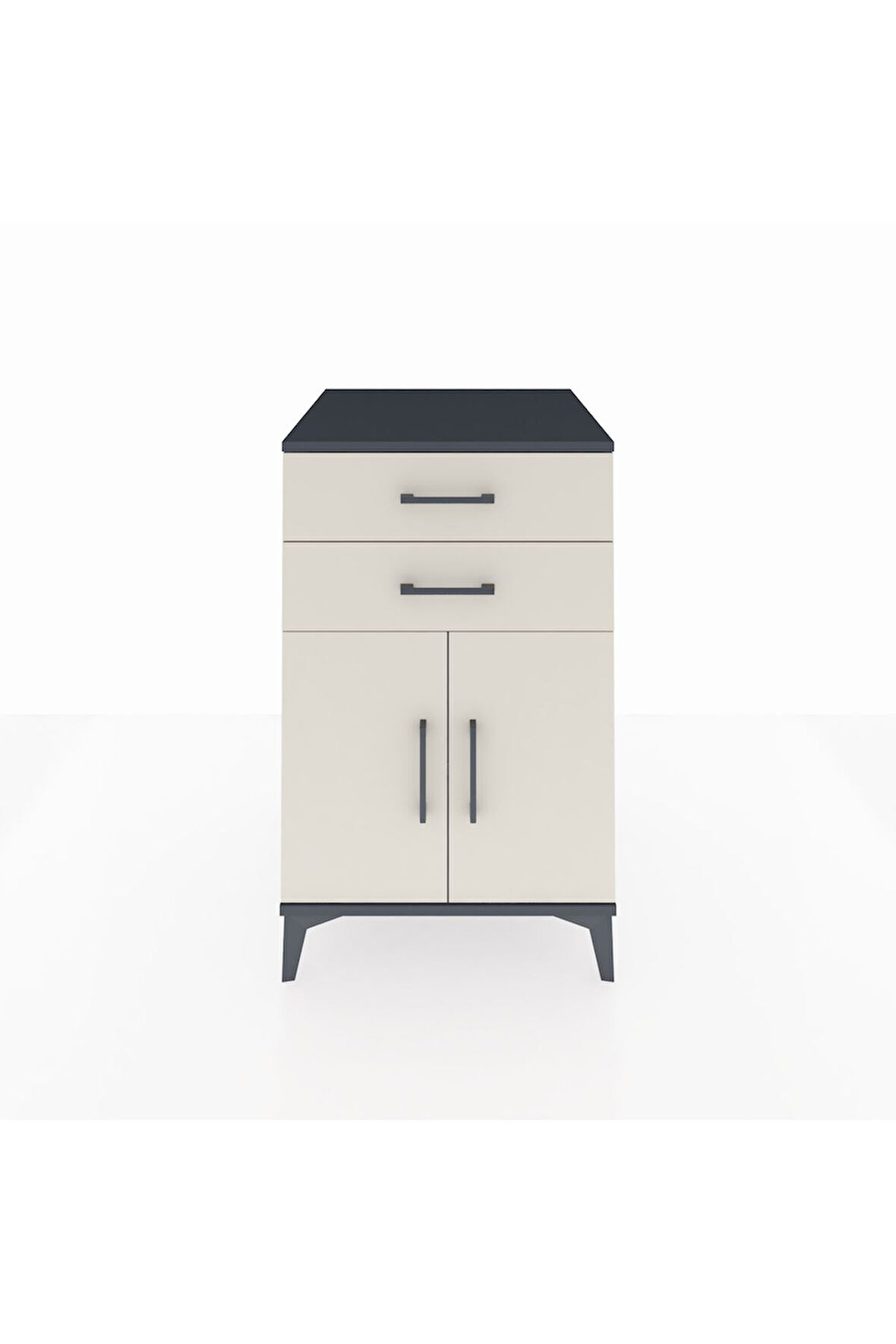 Kronos Komodin Tek Raflı 2 Çekmeceli 2 Kapaklı 60x59x96 Antrasit-Aytaşı