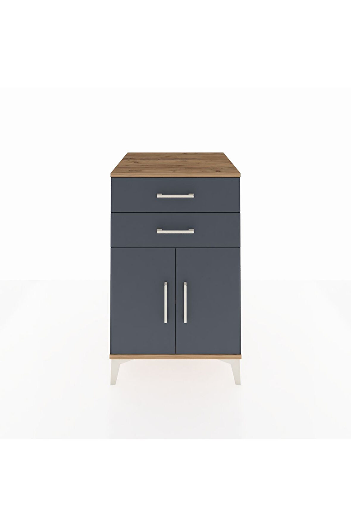 Kronos Komodin Tek Raflı 2 Çekmeceli 2 Kapaklı 60x59x96 Çam-Antrasit