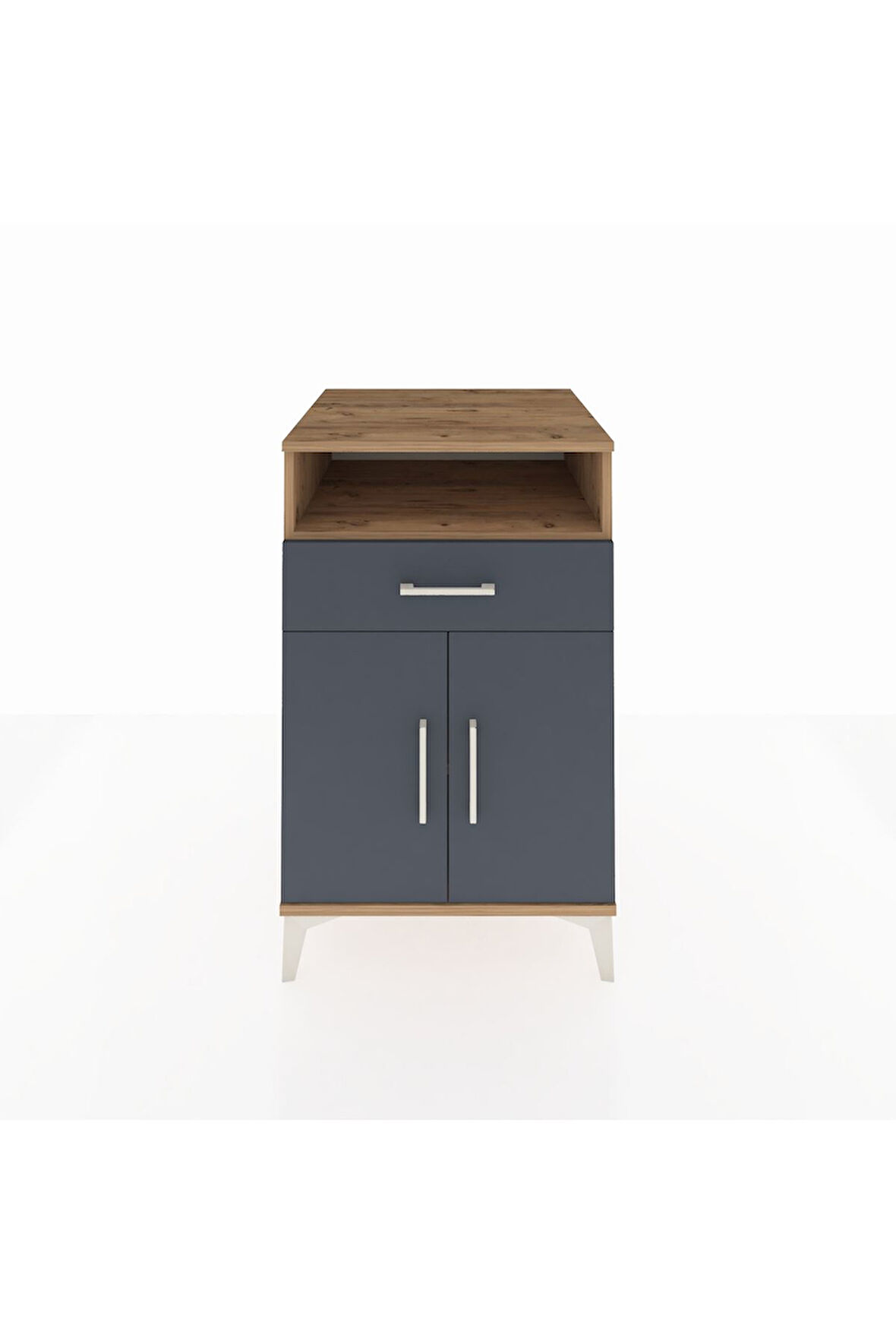 Kronos Komodin 2 Raflı Tek Çekmeceli 2 Kapaklı 60x59x96 Çam-Antrasit