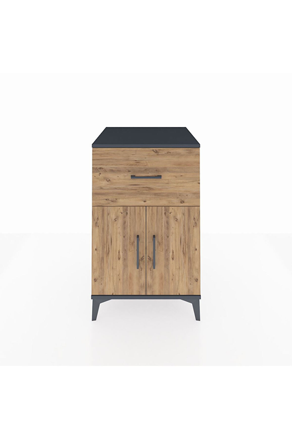 Kronos Komodin Tek Raflı Tek Çekmeceli 2 Kapaklı 60x59x96 Antrasit-Çam