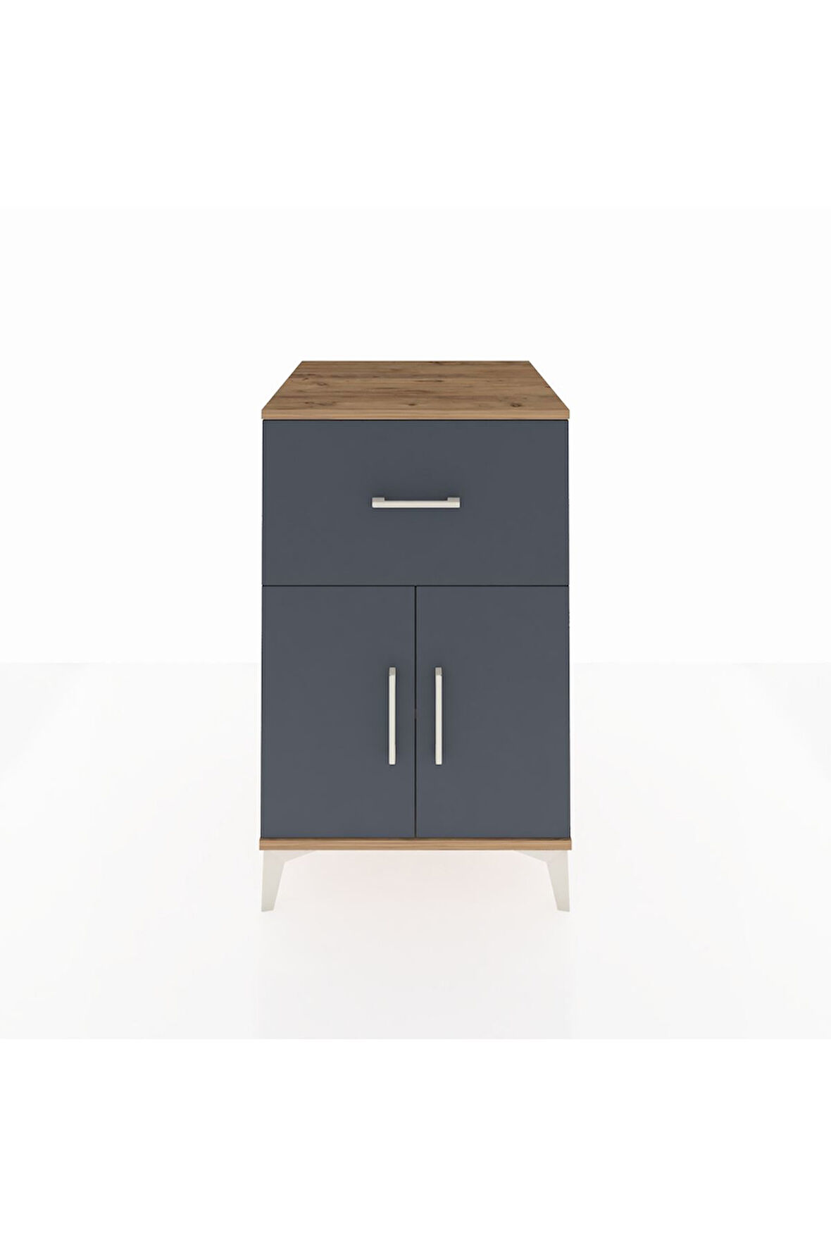 Kronos Komodin Tek Raflı Tek Çekmeceli 2 Kapaklı 60x59x96 Çam-Antrasit