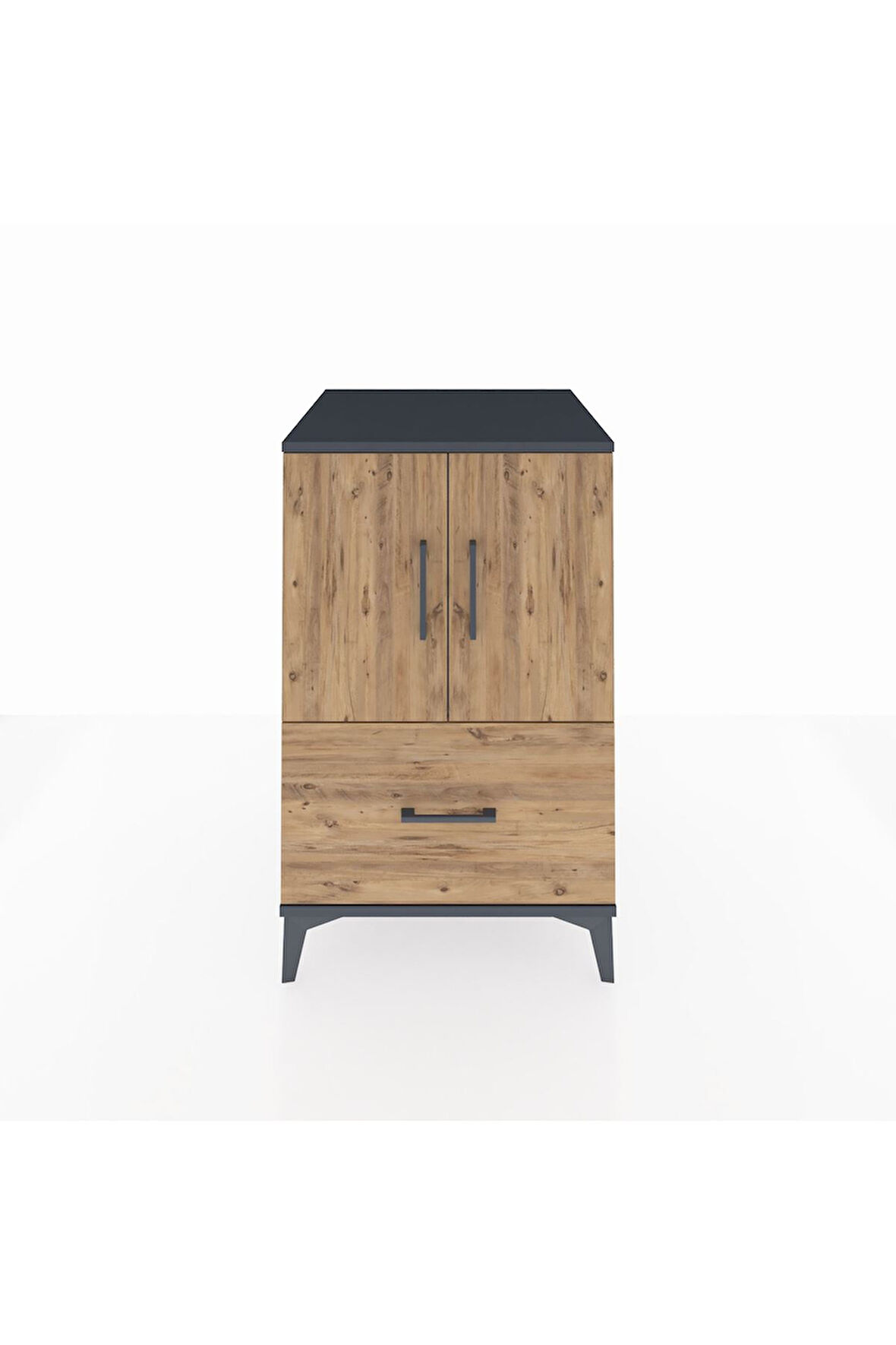 Kronos Komodin 2 Raflı Tek Çekmeceli 2 Kapaklı 60x59x96 Antrasit-Çam