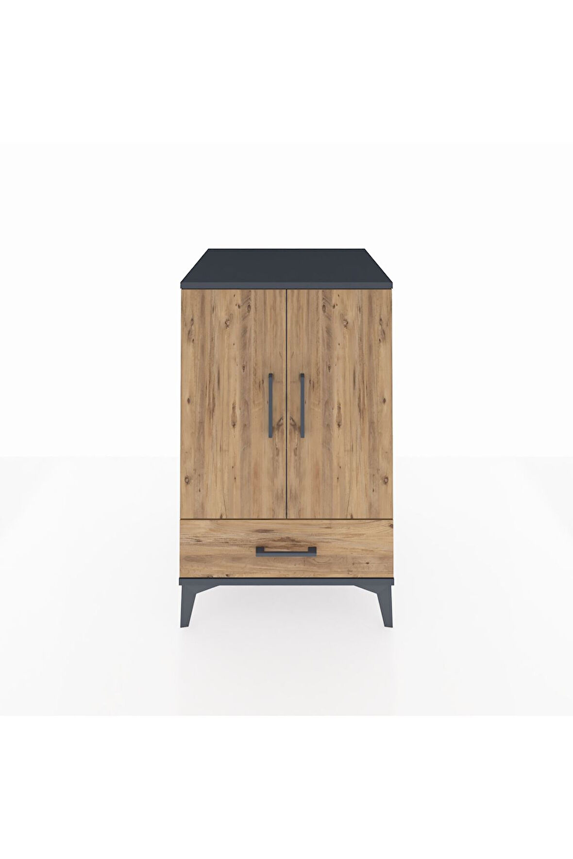 Kronos Komodin 3 Raflı Tek Çekmeceli 2 Kapaklı 60x59x96 Antrasit-Çam