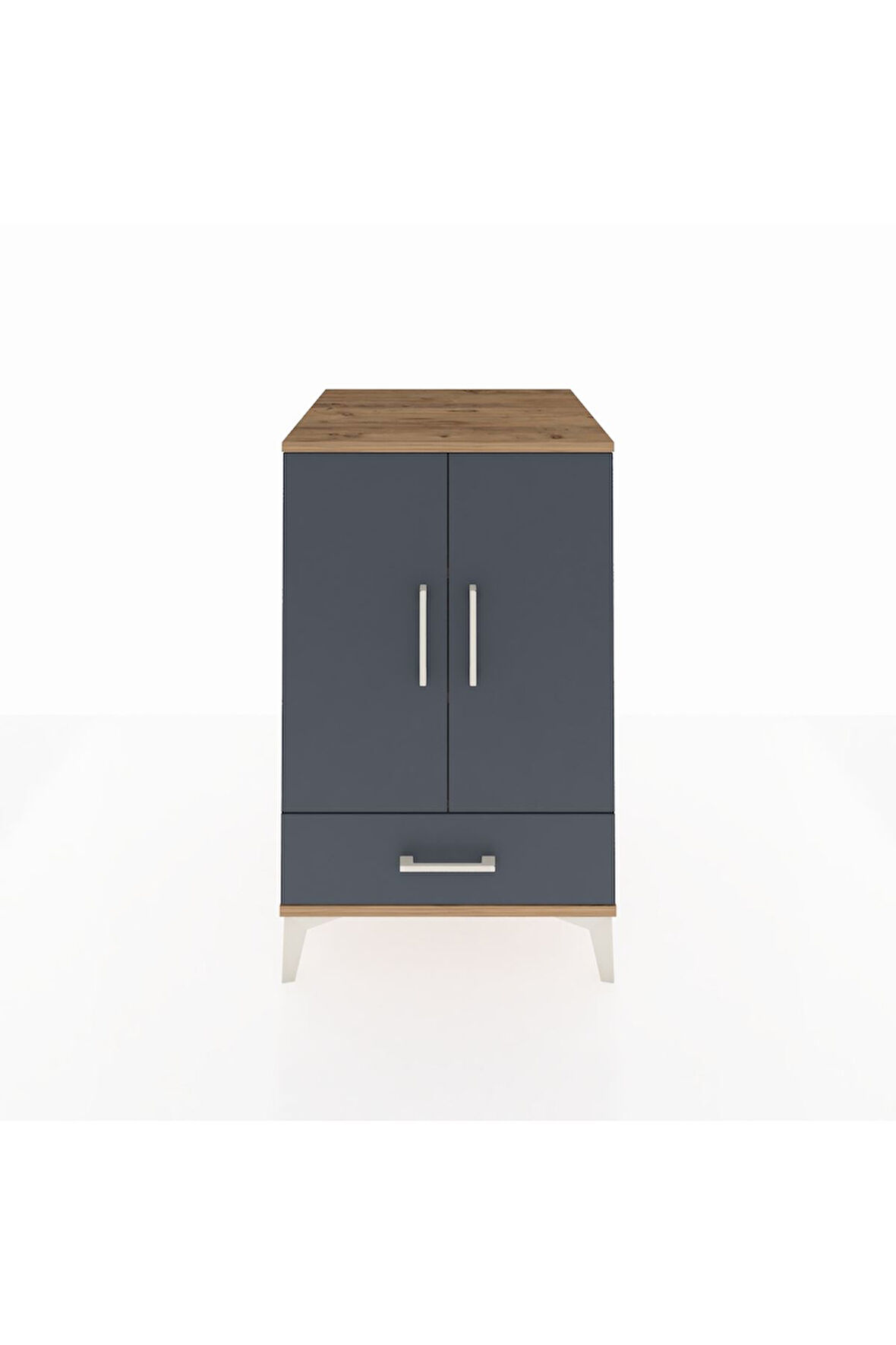 Kronos Komodin 3 Raflı Tek Çekmeceli 2 Kapaklı 60x59x96 Çam-Antrasit