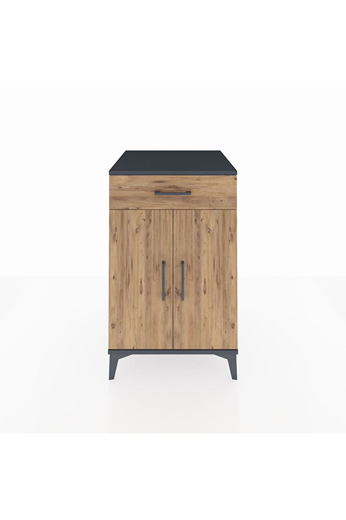 Kronos Komodin 2 Raflı Tek Çekmeceli 2 Kapaklı 60x59x96 Antrasit-Çam