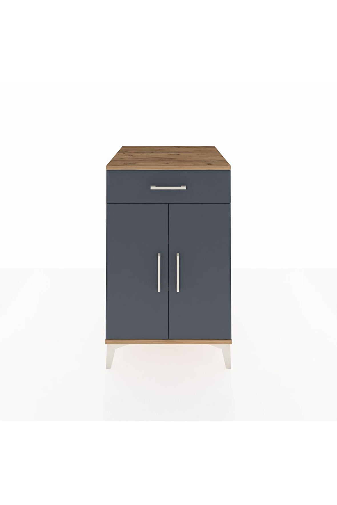 Kronos Komodin 2 Raflı Tek Çekmeceli 2 Kapaklı 60x59x96 Çam-Antrasit